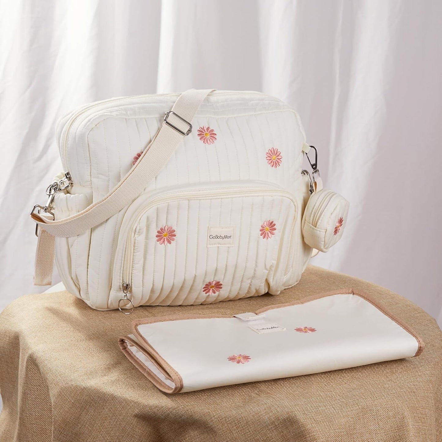 Diaper Bag Backpack, Medium Maternity baby bag & Changing Pad, Insulated Pockets, Stroller Straps & Pacifier Case (Medium - Beige Flowers)