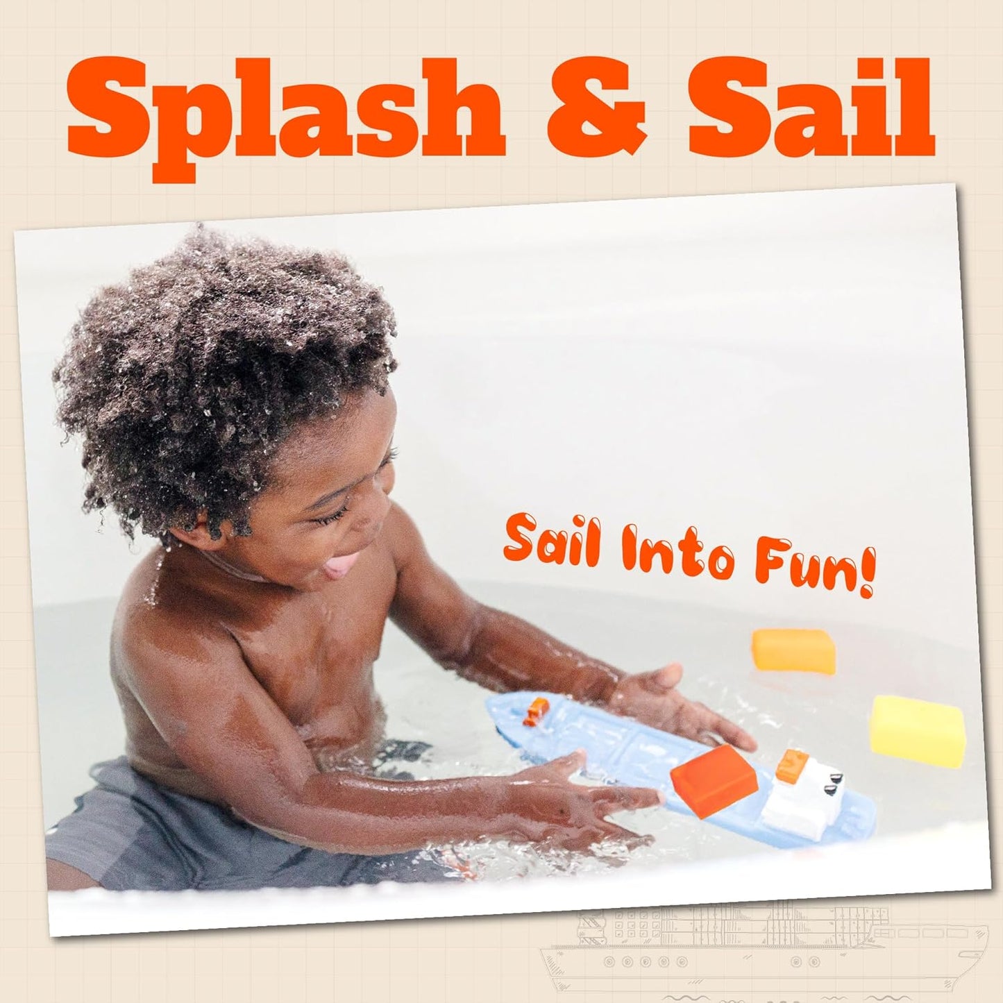 SplashEZ Bath Toy Boat for Kids & Toddlers | Mold Free Cargo Ship Toy for Bathtub Play with No Hole for Water | Ideal Size for Little Hands for Boys & Girls Ages 0 & Up