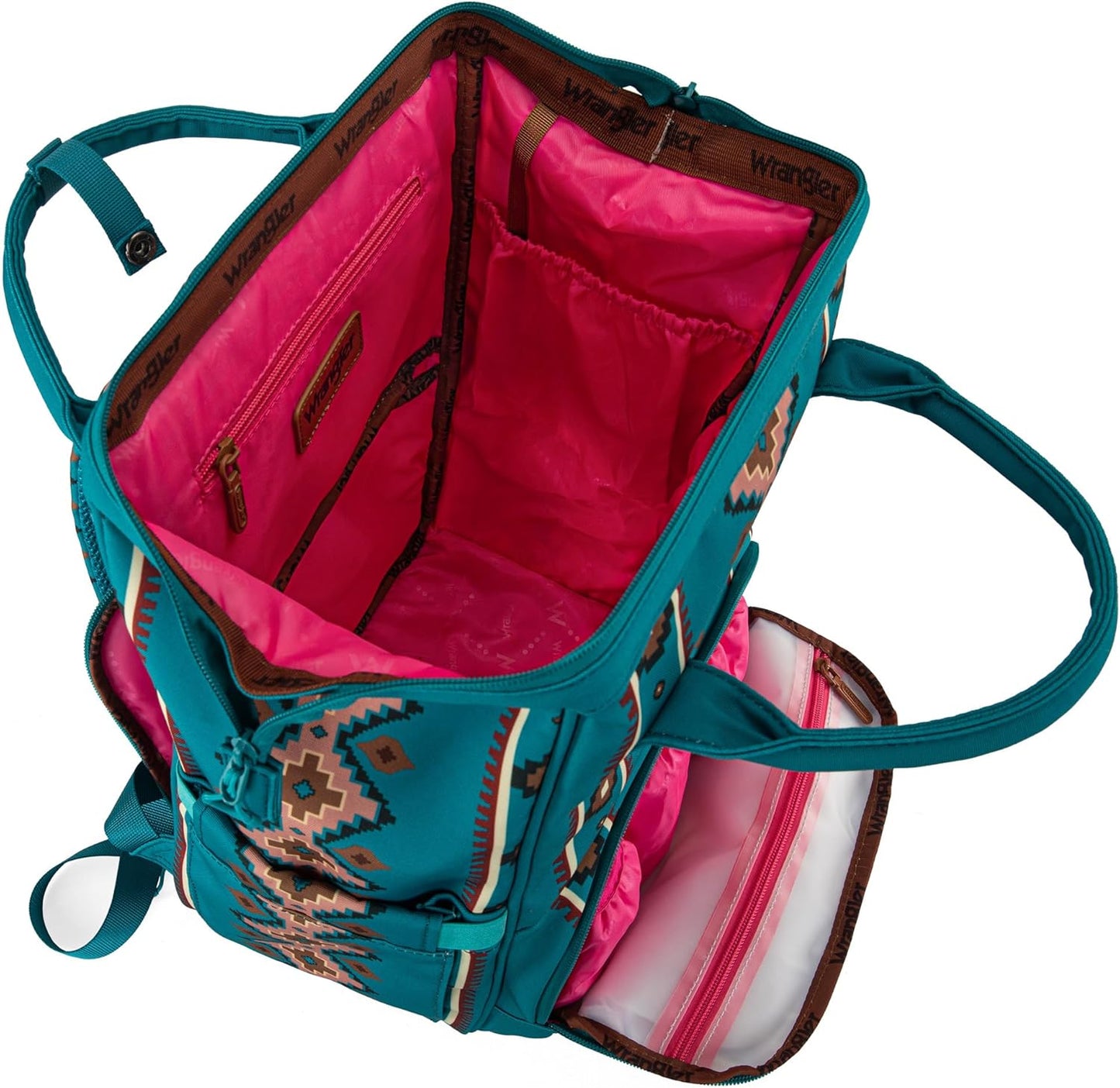 Wrangler Aztec Backpack Organized Daypack Travel Baby Bag with Stroller Strap and Side Bottle Pockets WG2204-9110TQ