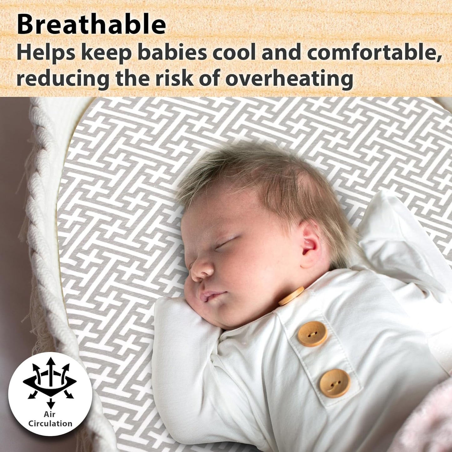 2-Pack Organic Fitted Bassinet Sheets, Compatible with Halo, Snoo, Graco, Dream On Me, Delta, and Other Standard Size Bassinets - Fits Oval, Hourglass, & Rectangle Shapes (Size 32 x 16 x 4 Inches)