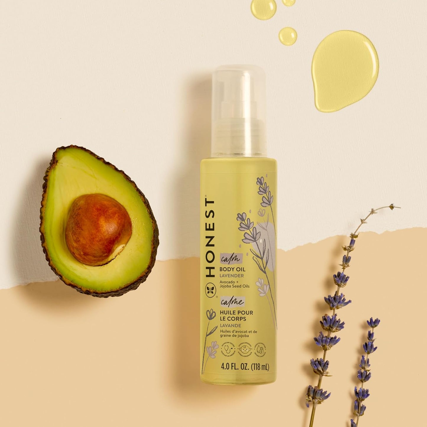 The Honest Company Lavender Infused Calming Body Oil Moisturize Nourish and Soothe Baby's Skin Plant-Based Hypoallergenic Vegan 4.0 fl oz