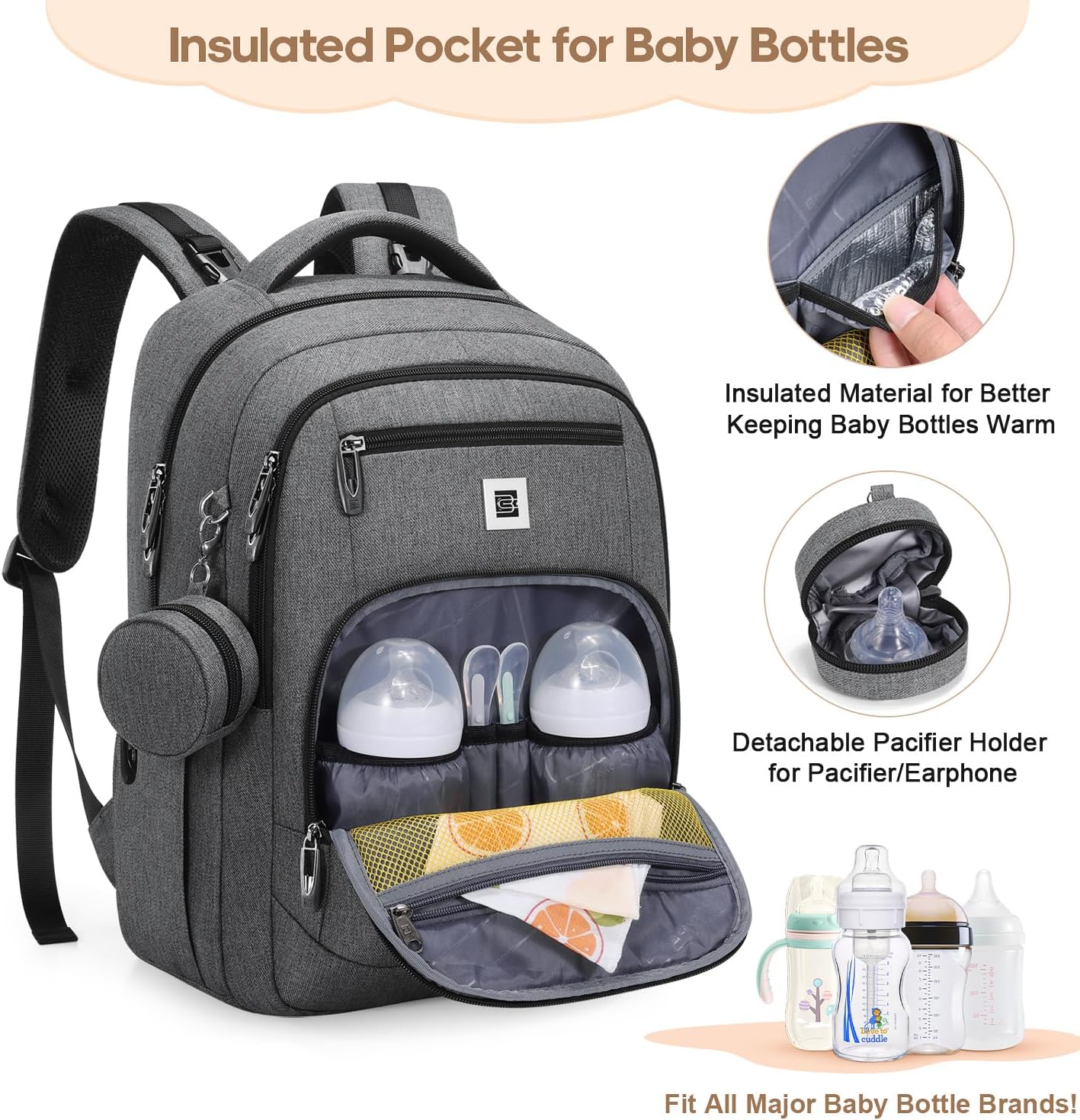 UKEIN Diaper Bag Backpack, Multi function Baby Bag with Portable Changing Pad, Pacifier Holder,Diaper Bags with USB Charging Port,Perfect Baby Shower Gifts for Mom, Dad, Newborn