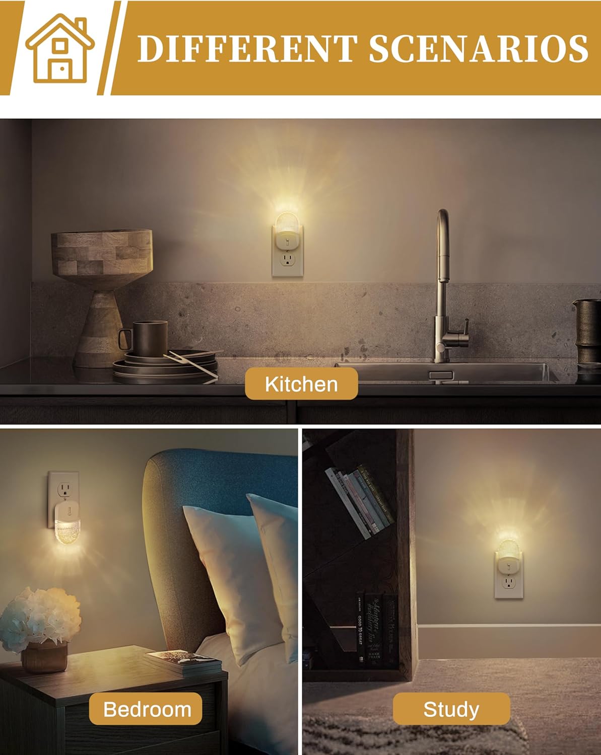 DORESshop LED Night Light, Baby Night Lights[4 Pack], Plug in NightLight with Auto Dusk to Dawn Sensor, Adjustable Brightness NightLights for Kids, Bathroom, Bedroom, Nursery Room, Soft White 3000k