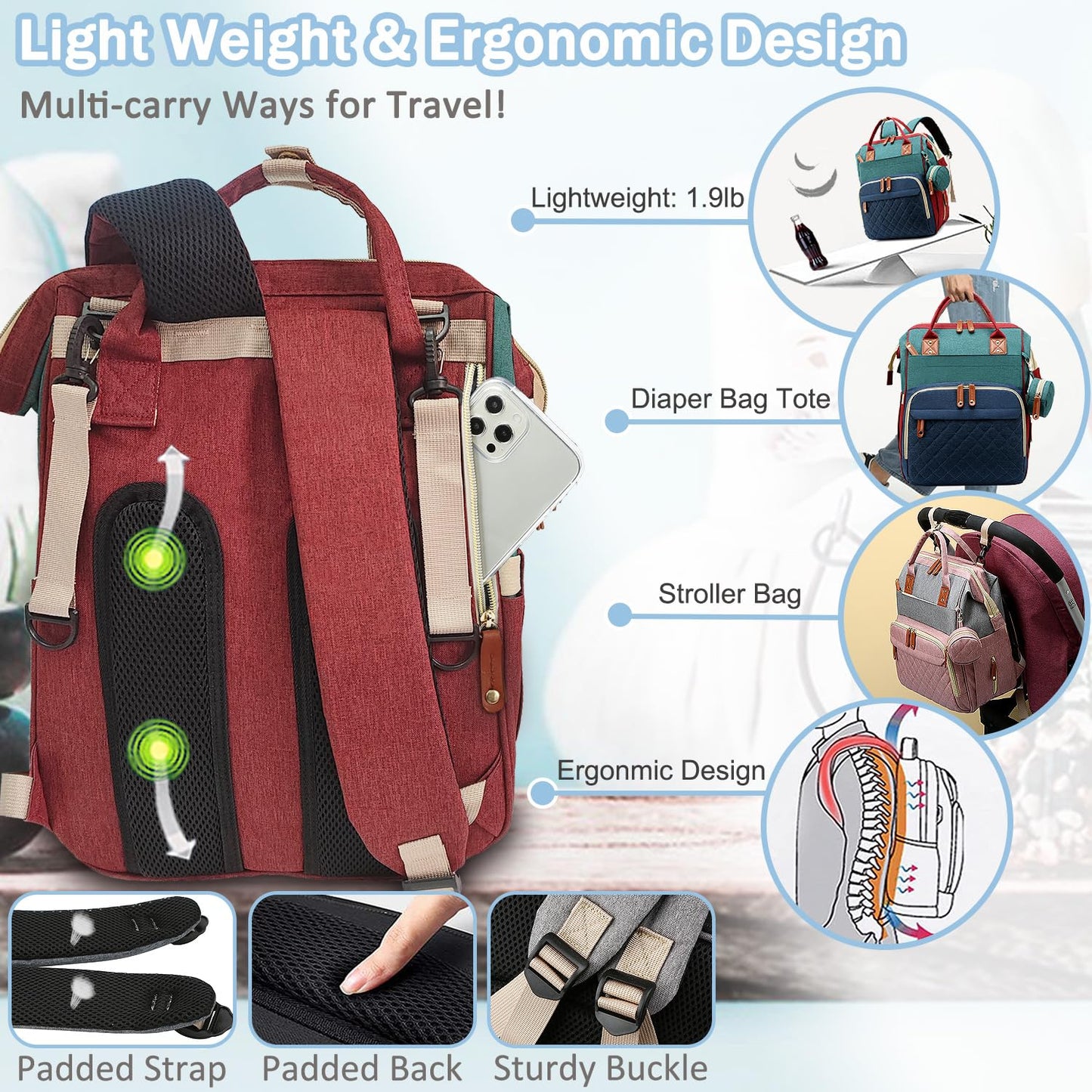 Diaper Bag Backpack Baby Bag, Baby Girl Boy Diaper Bag for Dad Mom with Pad, 16 Pockets, Pacifier Case, Large Diaper Bags Unisex for Travel (Colorful)