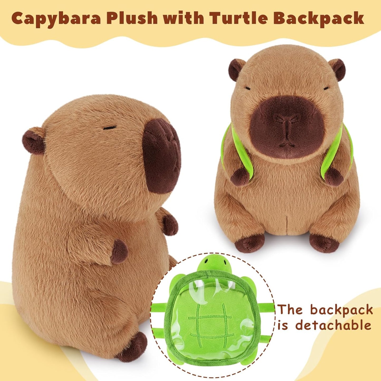 Achwishap Capybara Plush With Turtle Backpack - Cute Stuffed Animal Toy, Soft and Kawaii Plushies Gift for Kids and Adults (10")