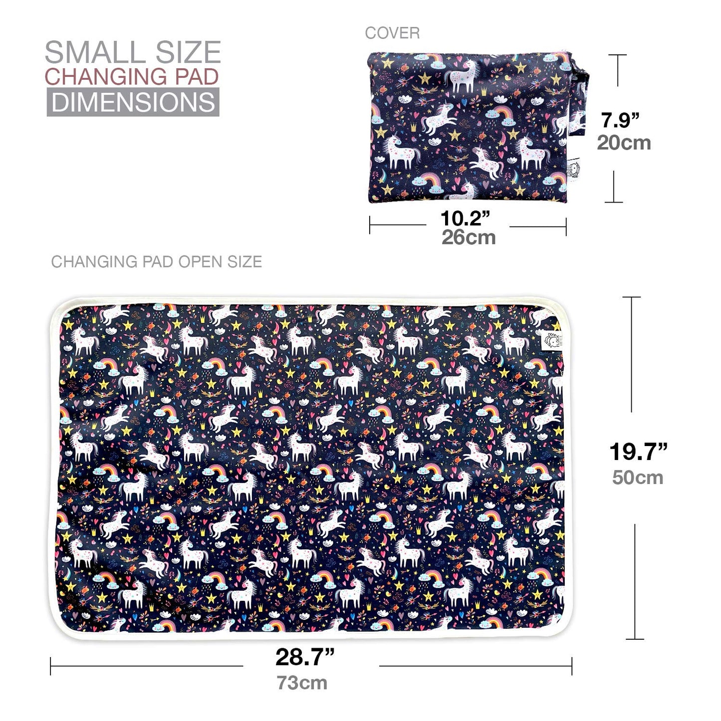 Flockthree Waterproof Baby Diaper Changing Pad with Storage Bag (28.7" X 19.7") Washable Wipeable Reusable Leak Proof Diaper Travel Mat Station Changing Mattress Liner Cribs Bed Cover, Unicorns