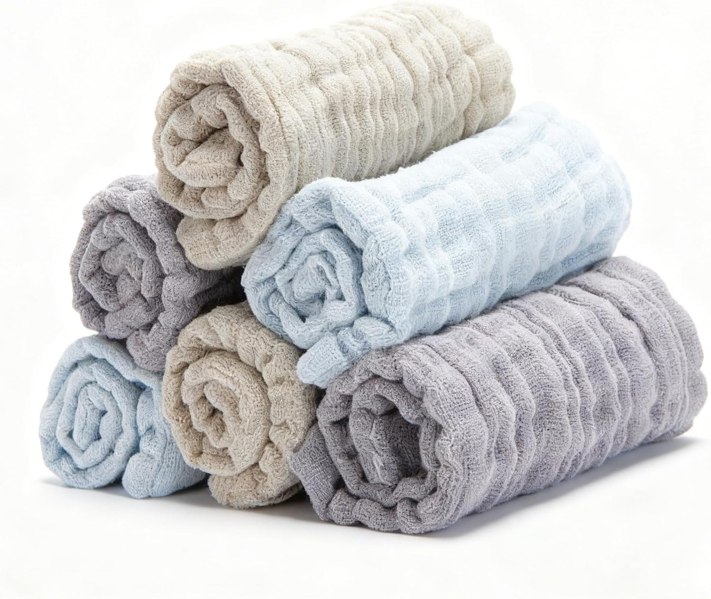 Organic Muslin Baby Washcloths 6 Pack Baby Bath Face Towel 12x12 Inch Extra Absorbent and Soft Burp Cloth and Wash Cloths for Newborn-Infants On Sensitive Skin (Blue Brown Grey)