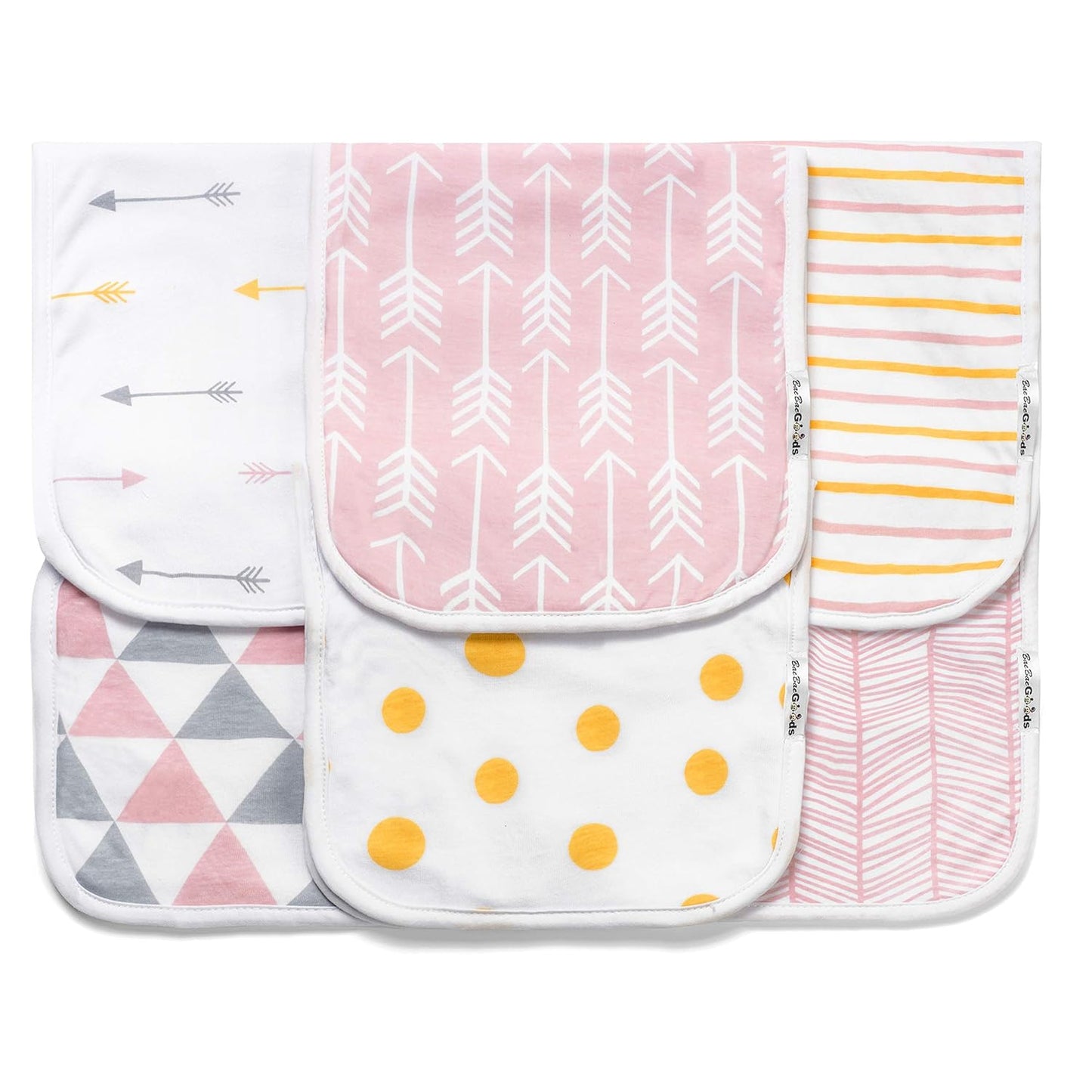 BaeBae Goods Burp Cloths for Baby Girl - Ultra Absorbent Burping Rags - Anti Shrink Unisex Burpy Clothes - Super Soft Jersey Cotton, Large 21"x10" - Thick for Newborn Cloth Diapers - 6 Pack