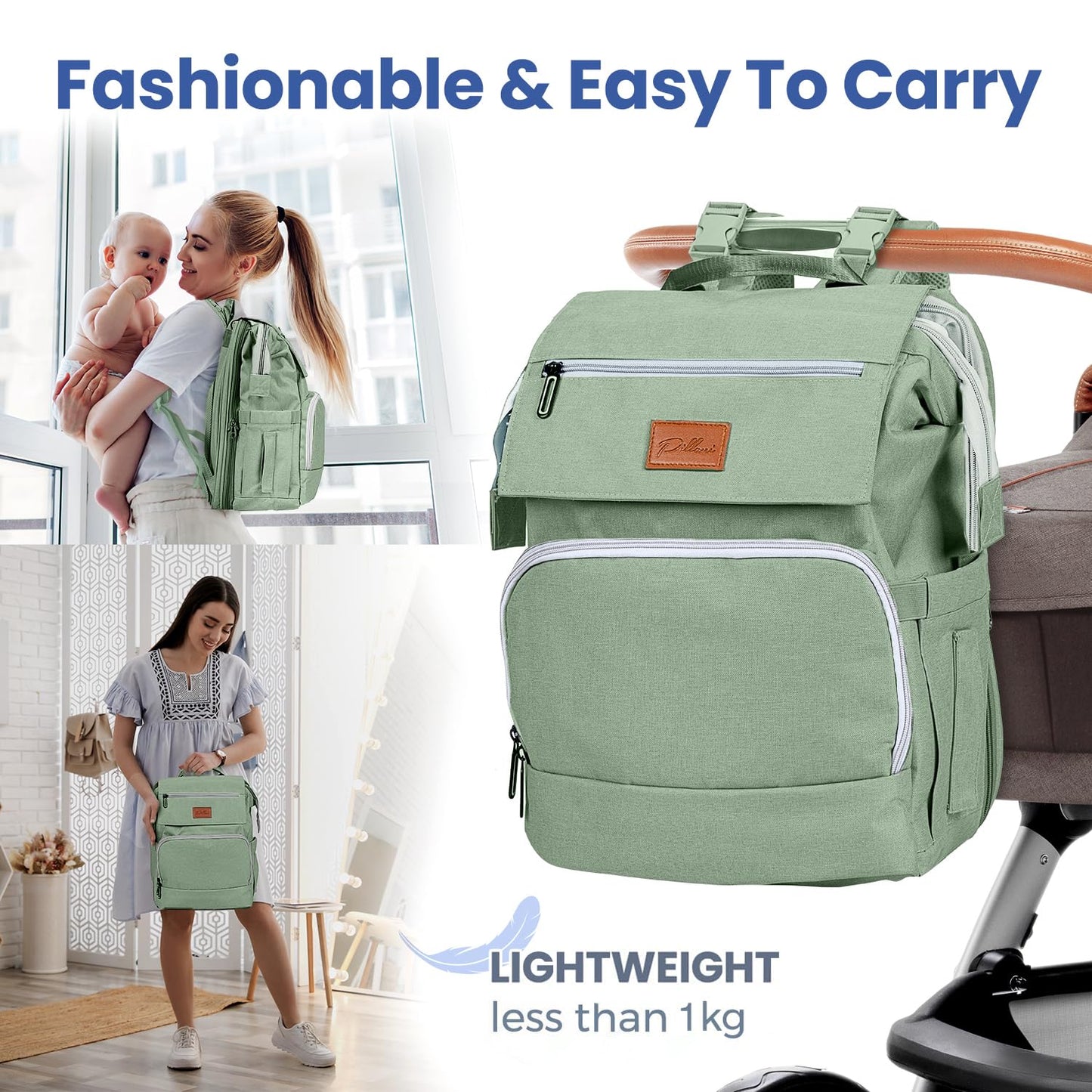 PILLANI Baby Diaper Bag Backpack - Large Bag for Boys & Girls, Waterproof Diaper Backpack - Travel Diaper Bags w/Changing Pad, Baby Registry Search & Shower Gifts - Essentials Must Haves Newborn Stuff