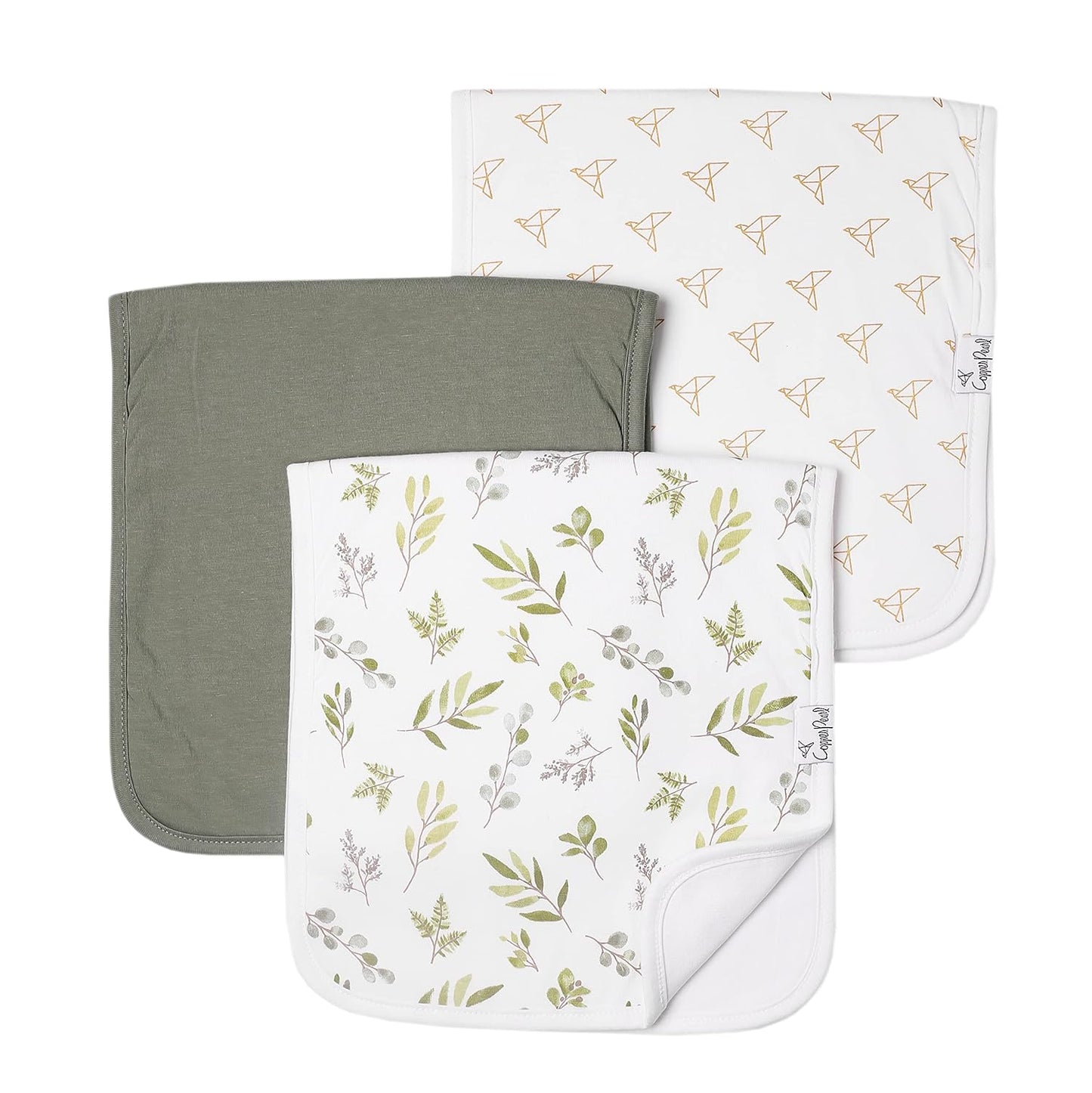 Copper Pearl Premium Baby Burp Cloths - 3-Pack Large Cotton Burp Cloths, Extra Soft Spit Up Rags with 3 Absorbent Layers, Perfect for Baby Boy and Baby Girl Gifts (21" x 10" Size, Haven Set)