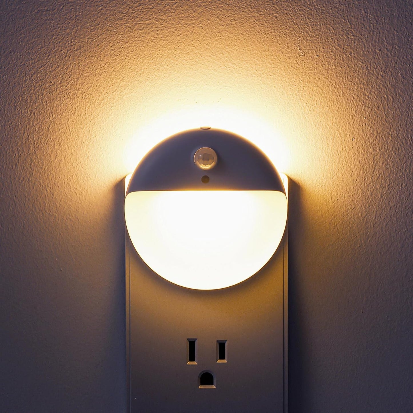 2 Pack Plug in Night Light with Motion Sensor and Dusk to Dawn Sensor, Stepless Dimming, Warm White LED Nightlight with 3 Lighting Ways for Bathroom, Bedroom, Kitchen, for Kids, Adults