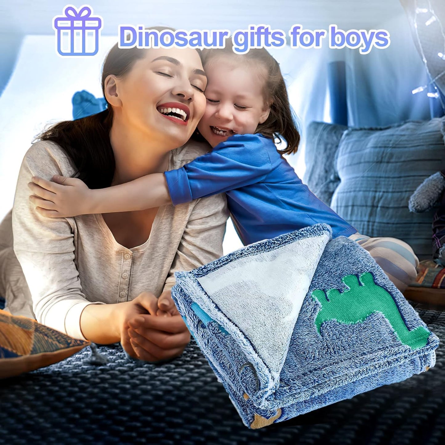 TEHALK Dinosaur Glow in the Dark Kids Throw Blanket, 60"x80", Blue