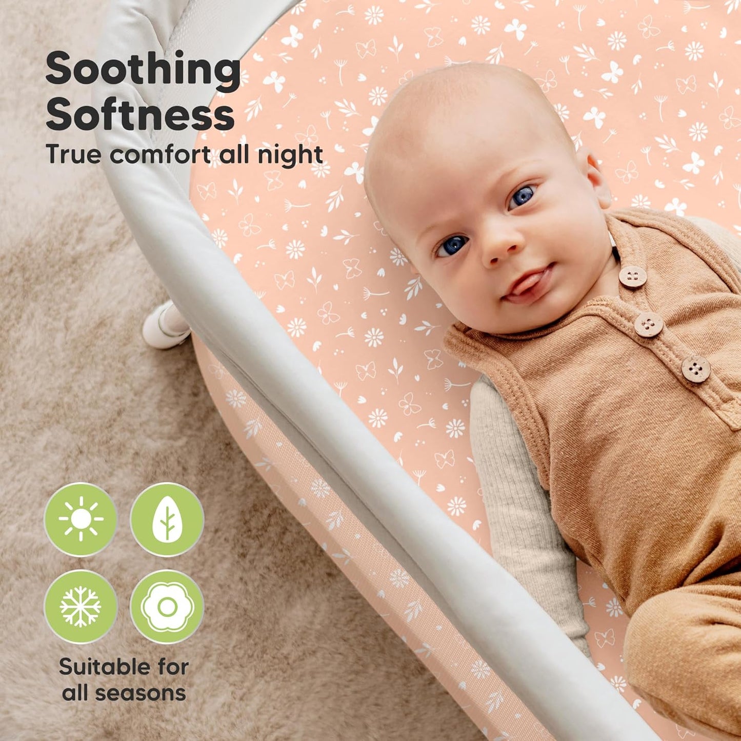 2-pk Waterproof Bassinet Sheets Girls, Boys, Cotton - 33x17 Universal Bassinet Mattress Pad Protector Cover, Compatible with Graco,Baby Delight,Chicco,Halo Bassinest Swivel Sleeper Fitted(Butterflies)