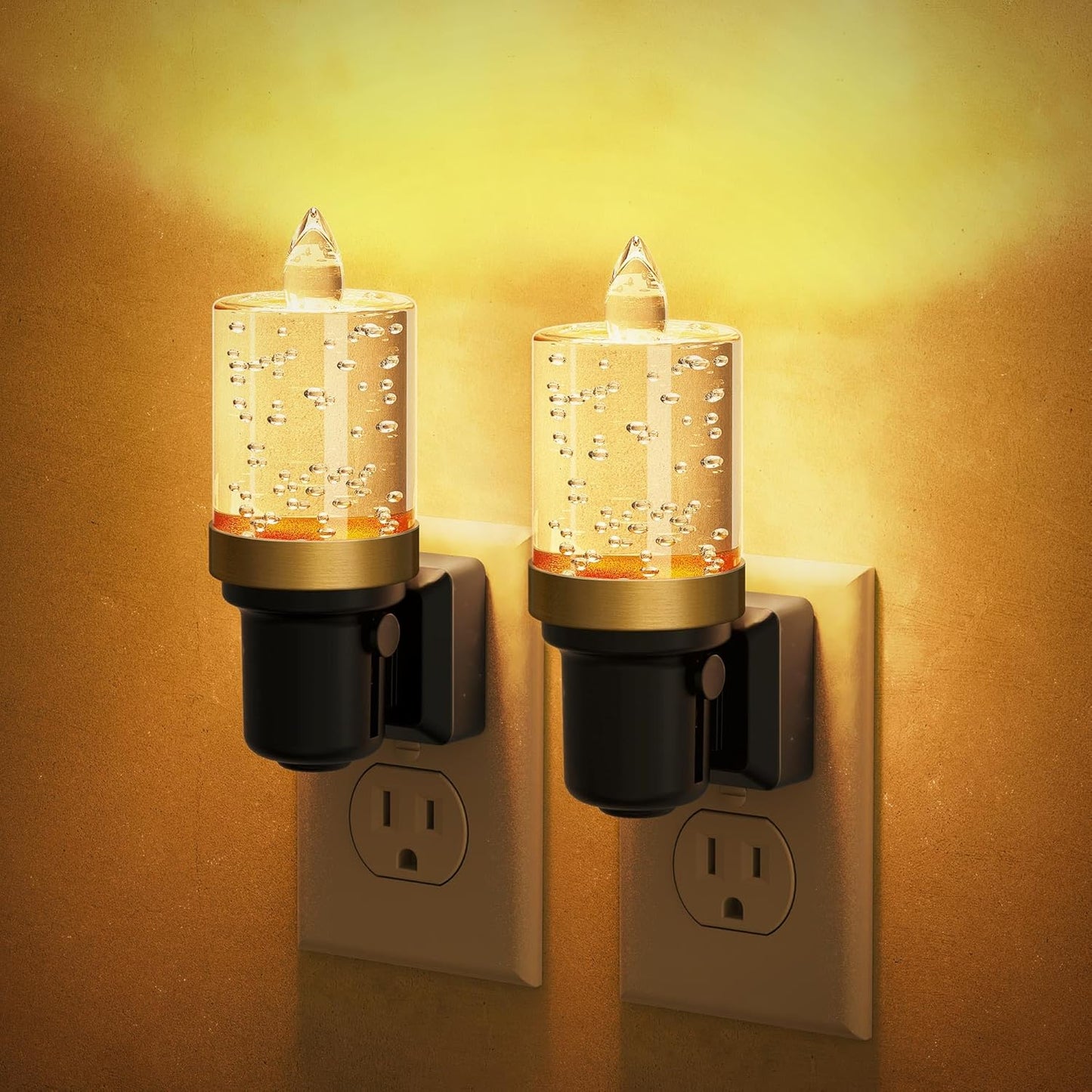 JandCase LED Night Light, Candle Night Lights Plug into Wall Amber, Auto On/Off Light Sensor Nightlight, 0-100LM Brightness Dimmbale Nightlight, for Bathroom Hallway Bedroom Kids Room 2Pack