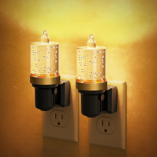JandCase LED Night Light, Candle Night Lights Plug into Wall Amber, Auto On/Off Light Sensor Nightlight, 0-100LM Brightness Dimmbale Nightlight, for Bathroom Hallway Bedroom Kids Room 2Pack