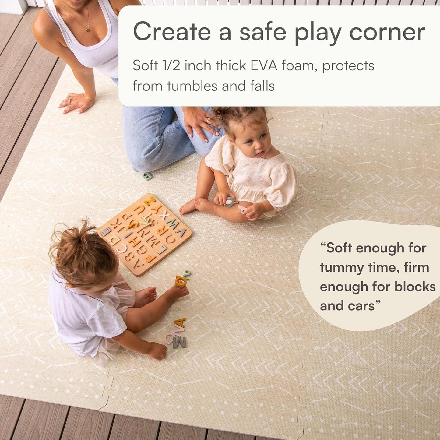 Lillefolk Baby Play Mat for Floor – 4x6ft Beige | Soft Non Toxic Premium EVA Foam Tiles for Tummy Time, Crawling & Playroom – Waterproof Interlocking Floor Mat for Babies & Toddlers (6 Tiles)