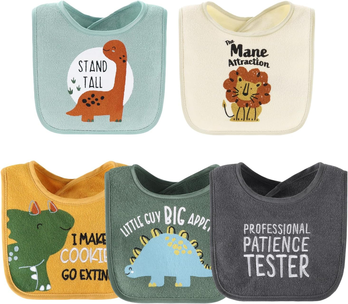 The Peanutshell Baby Boy Terry Bibs Set of 10-100% Cotton, Soft, Absorbent Baby Bibs, Toddler Boy Set, Newborn & Infant Bib - Dinosaur