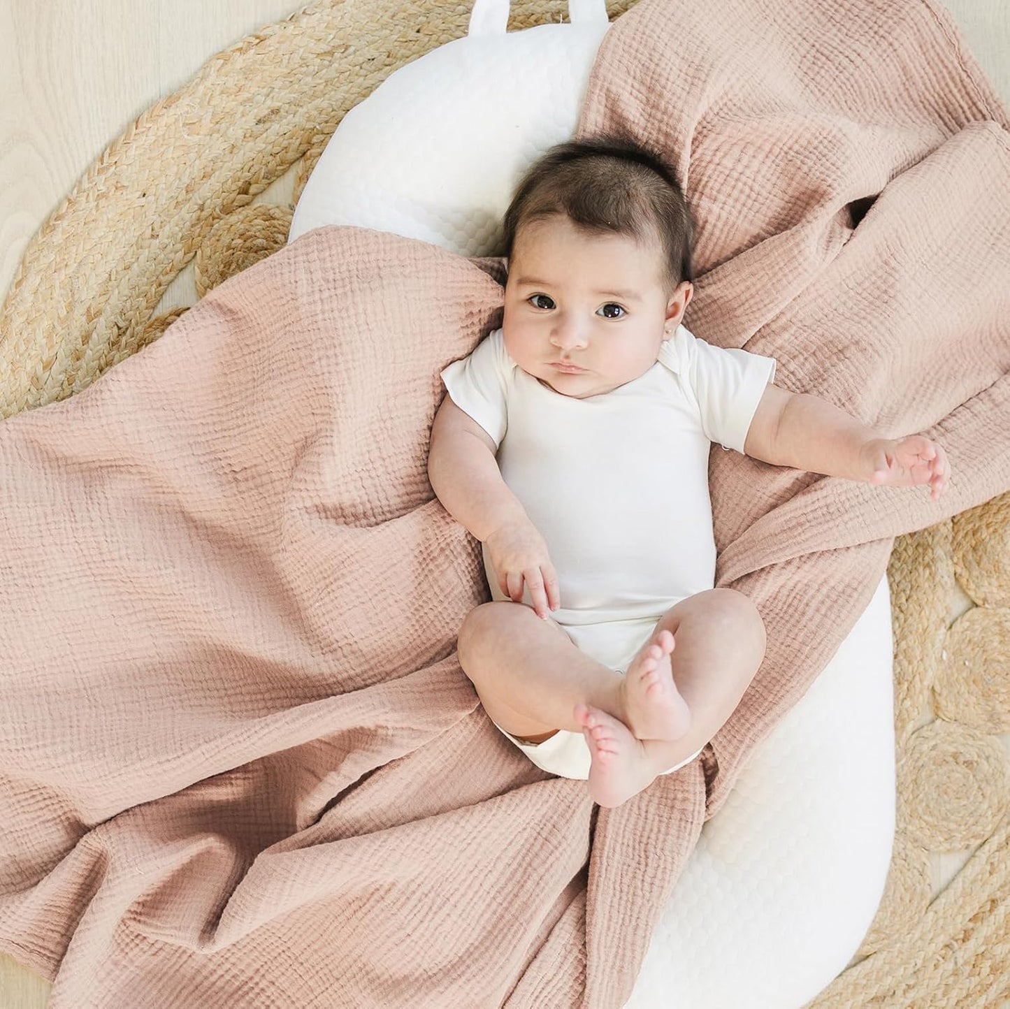 Konssy Muslin Swaddle Blankets for Boys Girls, 2 Pack Receiving Baby Blanket Large 47 x 47 inches, Soft Breathable Swaddling Wrap for Unisex Newborn (Pink, Floral)