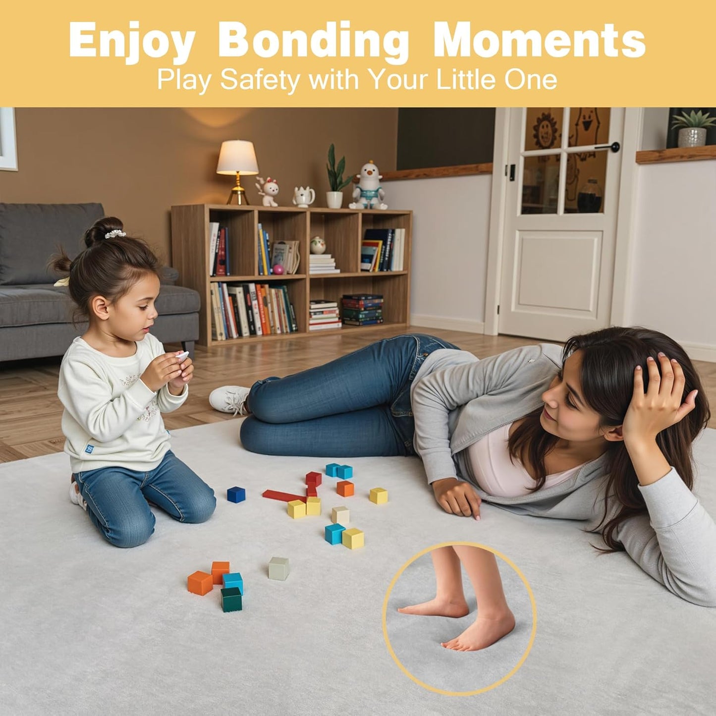 48" ×48" Padded Baby Play Mat for Floor, 1.2" Thick Memory Foam Mat with Machine Washable Cover, Soft Tummy Time Crawling Playmat with Non-Slip Bottom, Fits 50" x50" Playpens