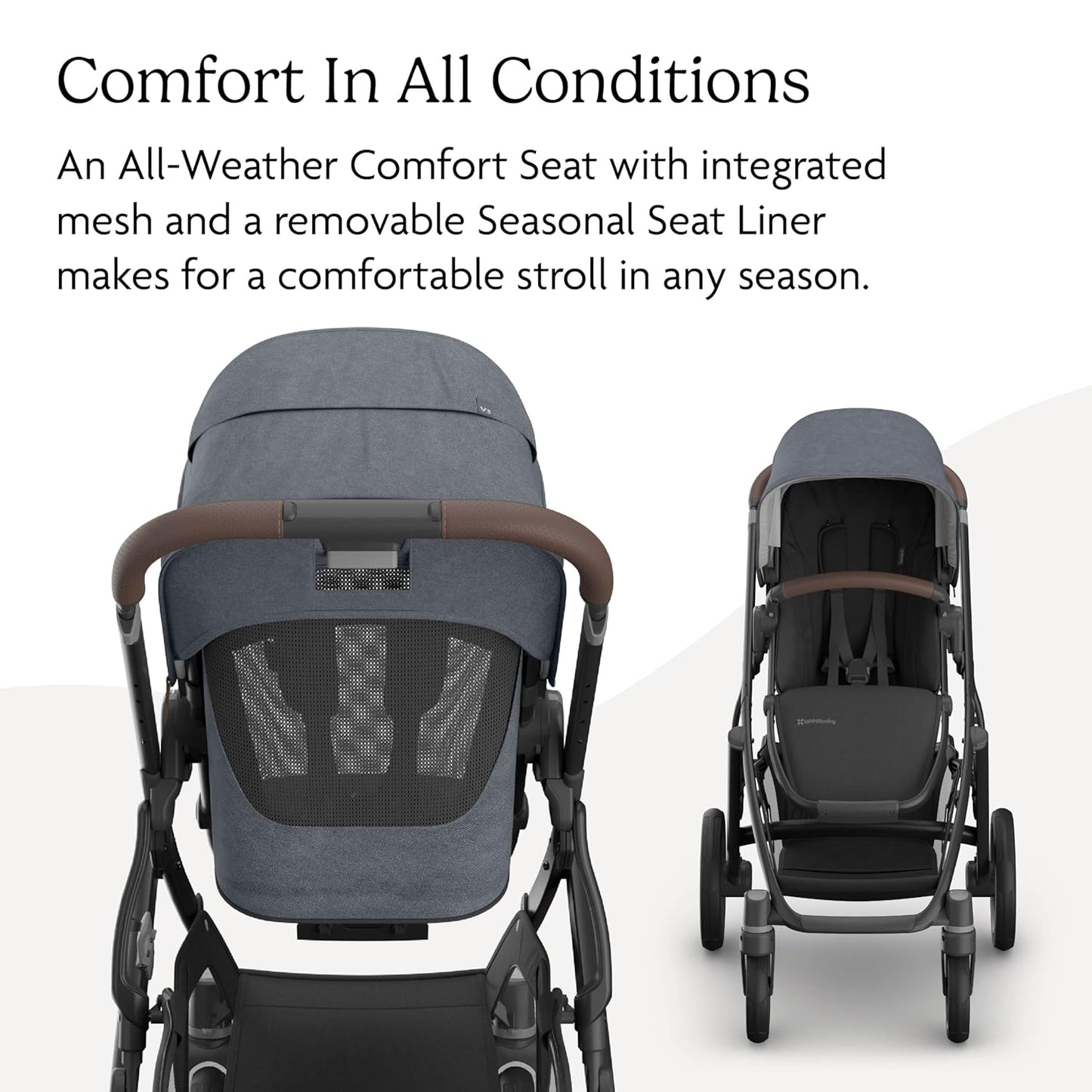 UPPAbaby Vista V3 Stroller - Full-Size Single-to-Double Stroller System - Toddler Seat, Bug Shield, Rain Shield, and Storage Bag Included - Julian (Dusty Blue Mélange/Carbon Frame/Chestnut Leather)