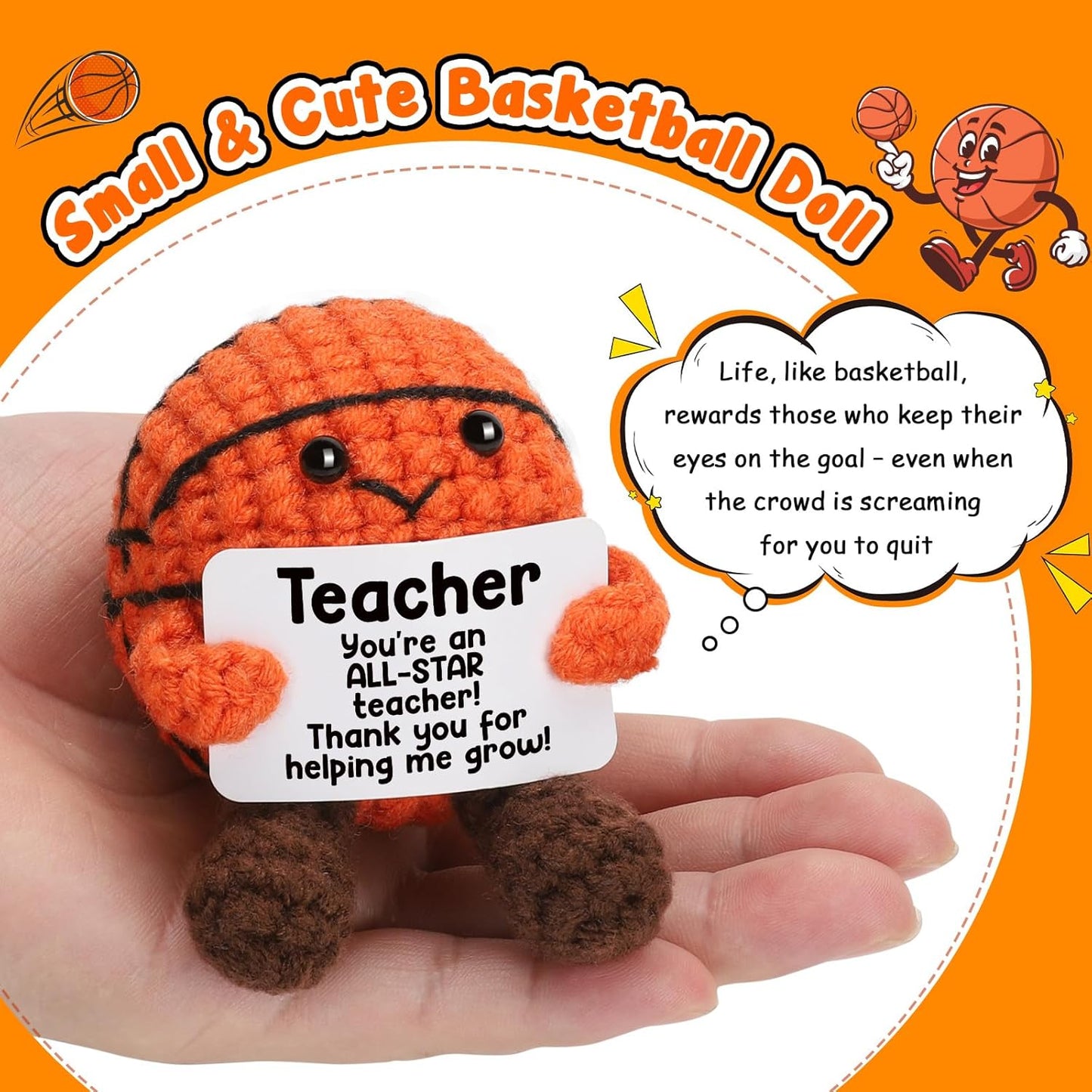 Teacher Appreciation Gifts from Student, Handmade Crochet Basketball Decor, Thank You Presents for Coach Mentor, Best Teacher Ever Birthday, End of Year Classroom Decor