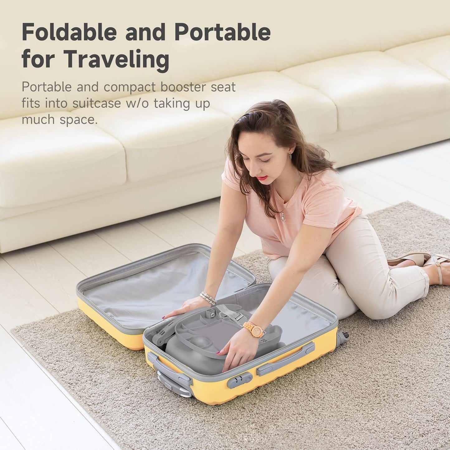 YOLEO Baby High Chair Booster Seat for Dining Table, Adjustable Height Travel Foldable High Chairs with Tray