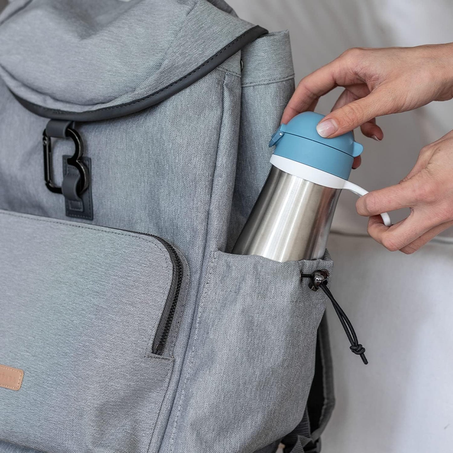 BEABA Kids Stainless Steel Insulated Water Bottle, Kids Water Bottle, Toddler Insulated with Spill Proof Spout and Close Top, Perfect for Travel, (Rain)