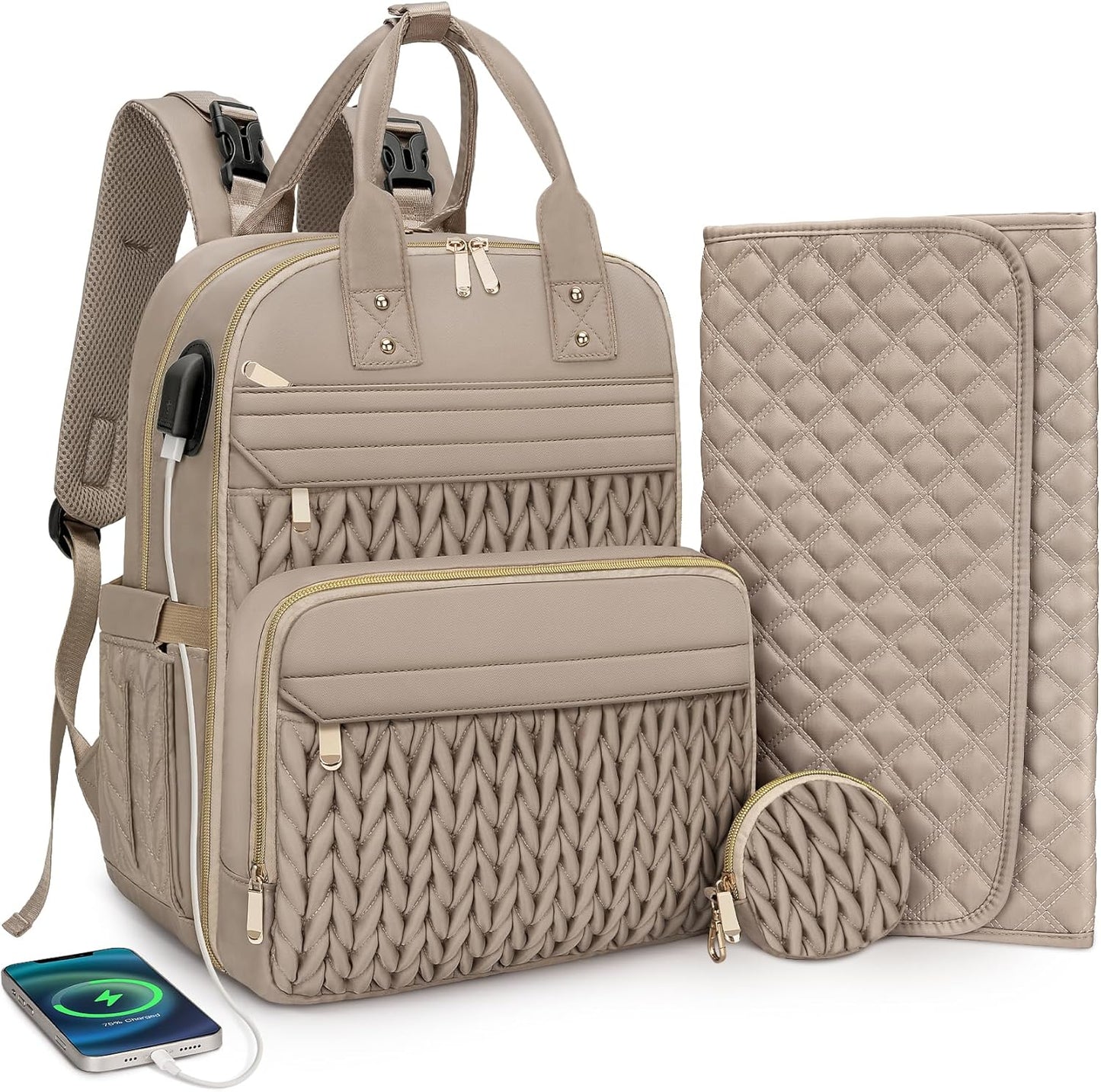 CandyHome Diaper Bag Backpack, Stylish Travel Baby Diaper Bags with Changing Pad, Insulated Pockets, Waterproof Baby Bag Converts into Tote Bag, Diaper Backpack, Stroller Bag (Khaki)