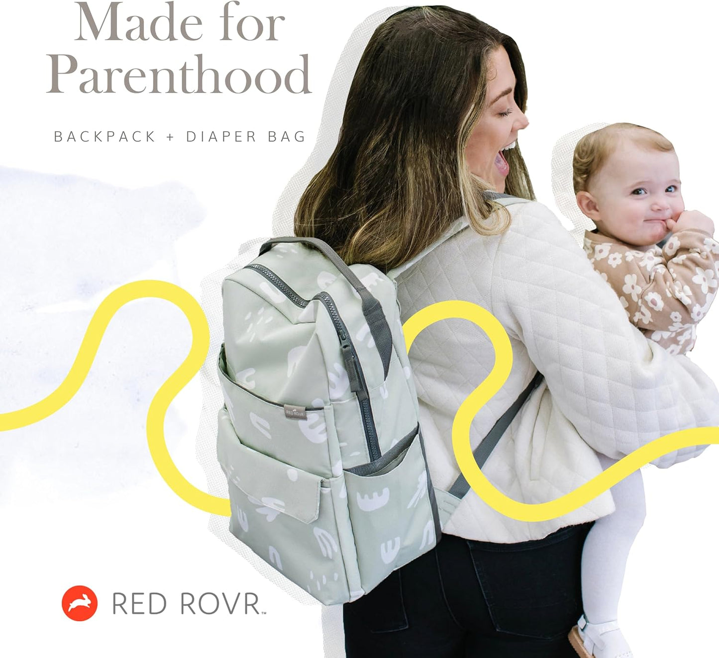 RED ROVR Roo Lightweight 1 LB Diaper Bag Backpack | 11 organizational pockets| Durable & Water-Resistant (Sage)