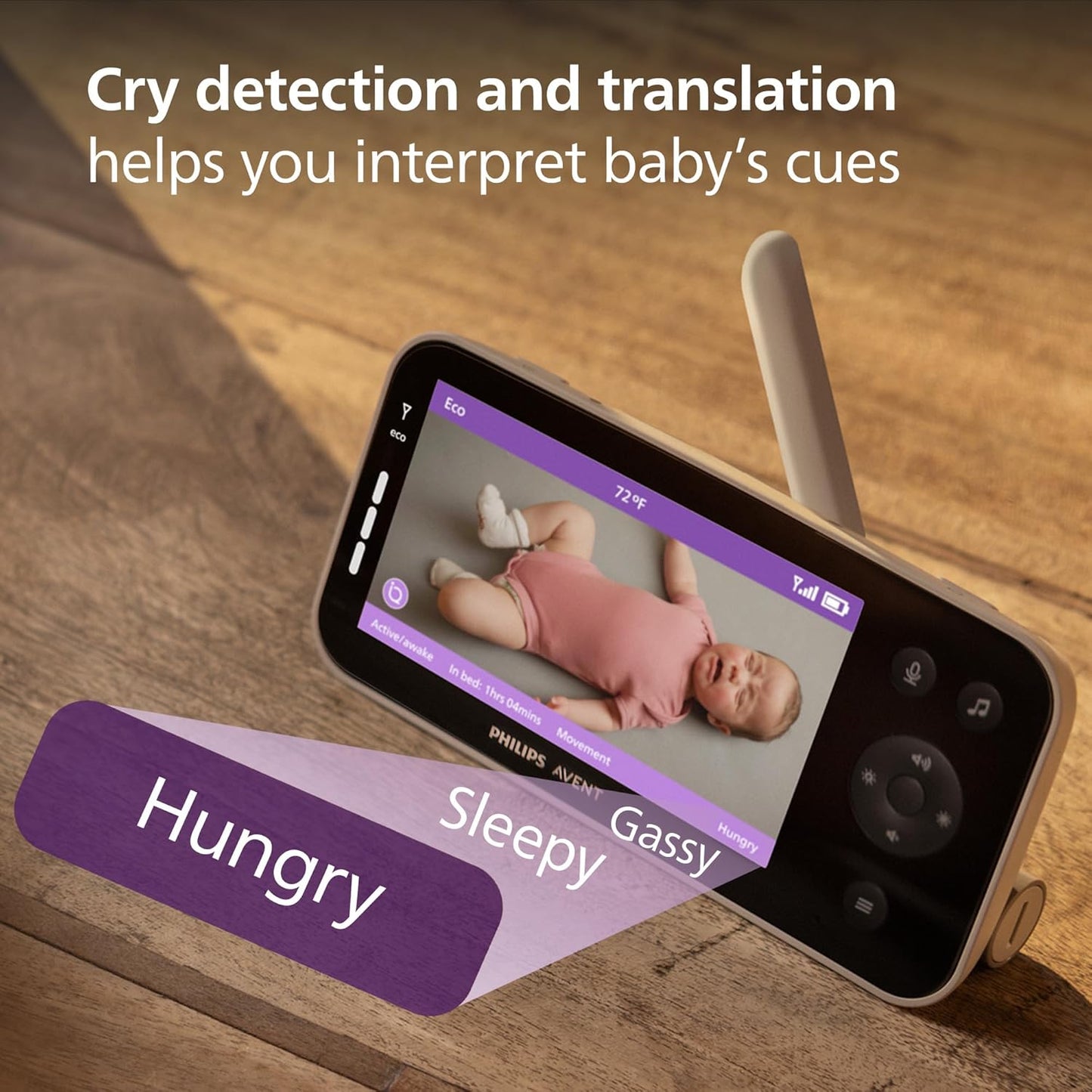 Philips Avent Premium Connected Baby Monitor, with 1080p Camera and App, SenseIQ Sleep and Breathing Rate Tracking, Cry Detection and Translation, Day and Night View, Two-way True Talk Back, SCD973/37