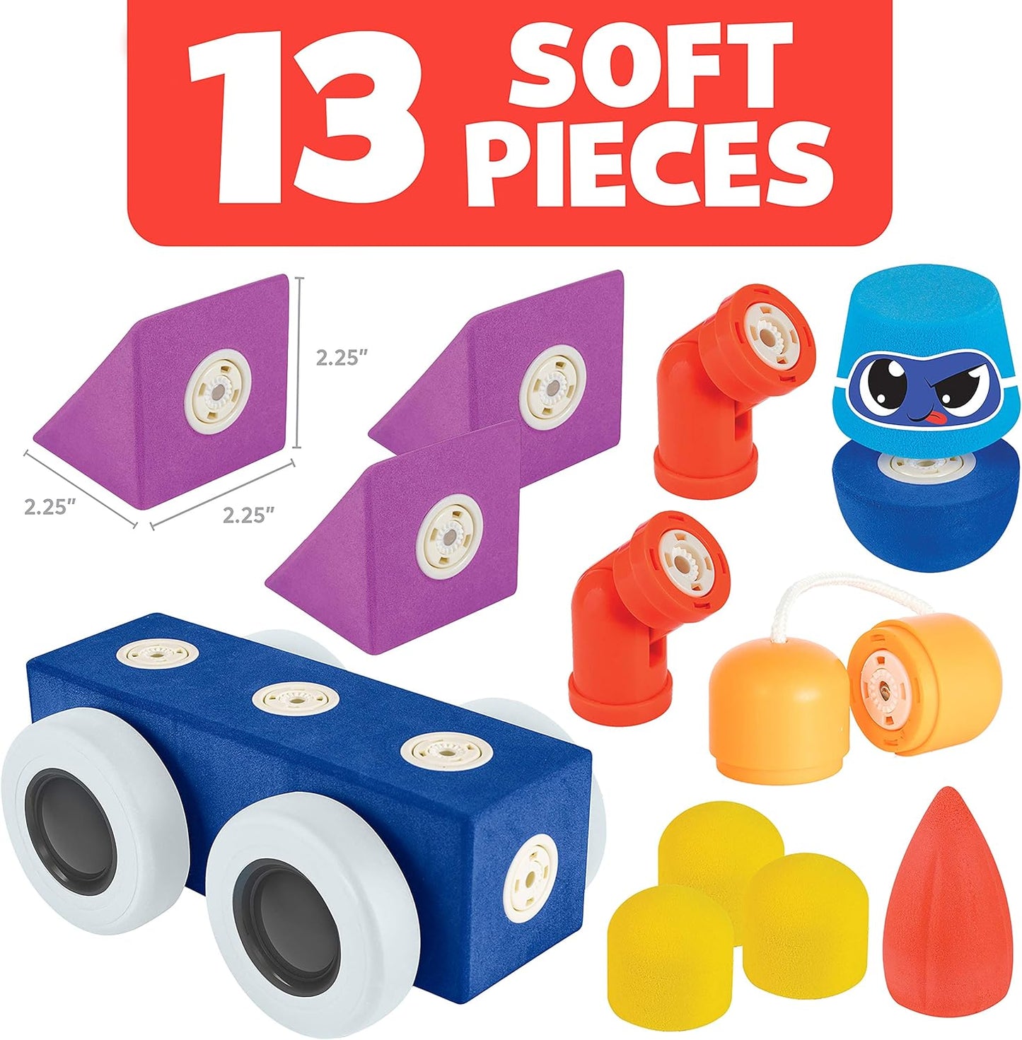 Blockaroo Magnetic Foam Building Blocks - 13-Piece Roadster, Bath Toys for Toddlers, Preschool Toys, Bathtub Toys, Sensory Toys, Blocks for Toddlers 3-5, Engineering Toys for Kids 3-5, Bath Blocks