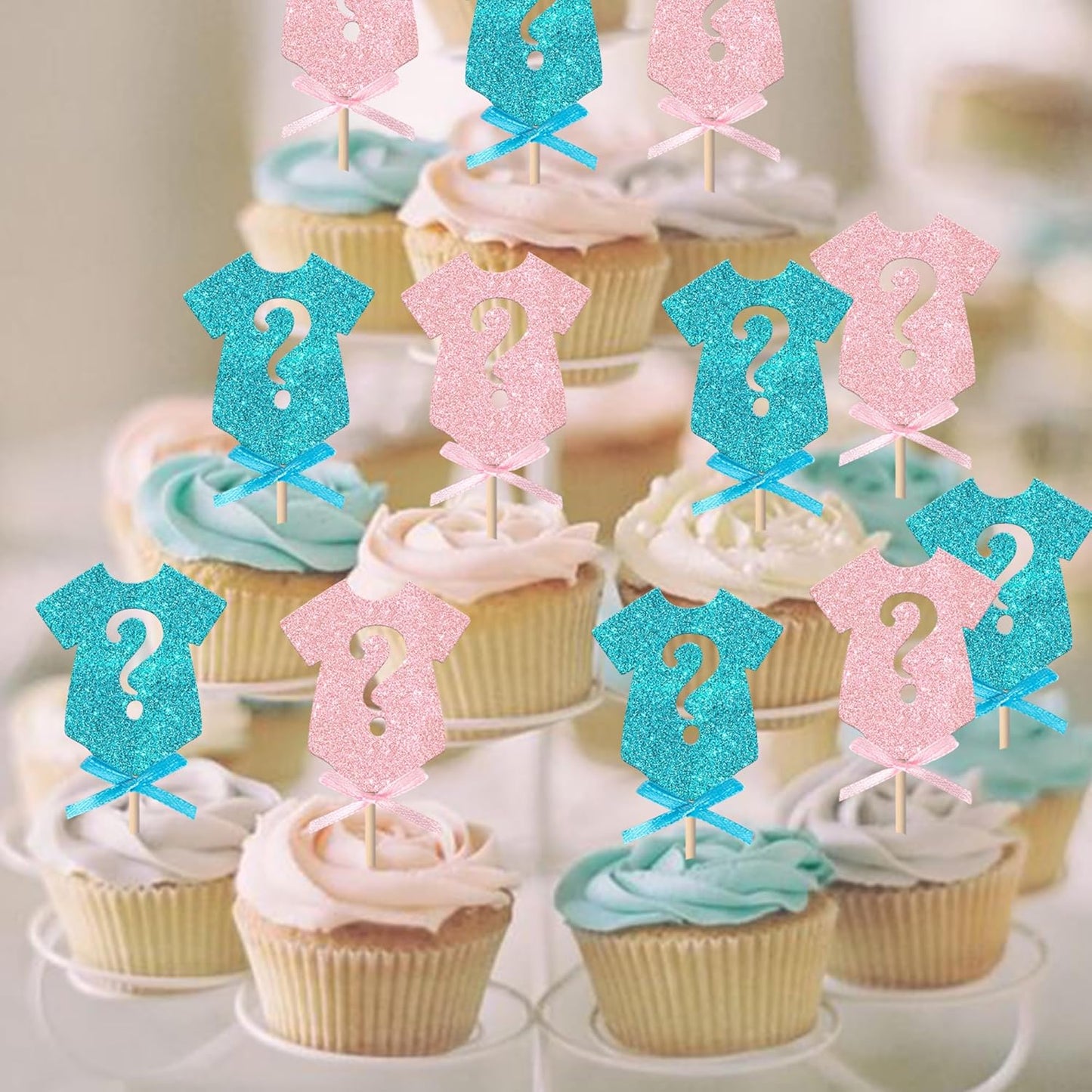 Rsstarxi 24 Pack Gender Reveal Cupcake Toppers Baby Shower Gender Reveal Party Decorations Pink or Blue Bow Tie Cupcake Picks for Boy or Girl Baby Shower Party Cake Decorations