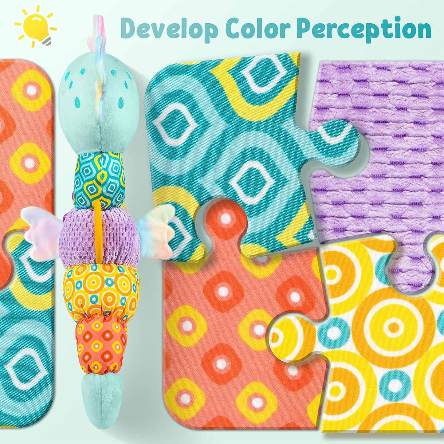 LIGHTDESIRE Baby Toys Musical Seahorse Stuffed Animals Infant Toys 0-6-12 Months with Mirror|Rattles|Crinkle|Baby Teething Toys,Sensory Toys for Tummy Time Newborn Boys Girls Birthday Gifts(Ice Blue)