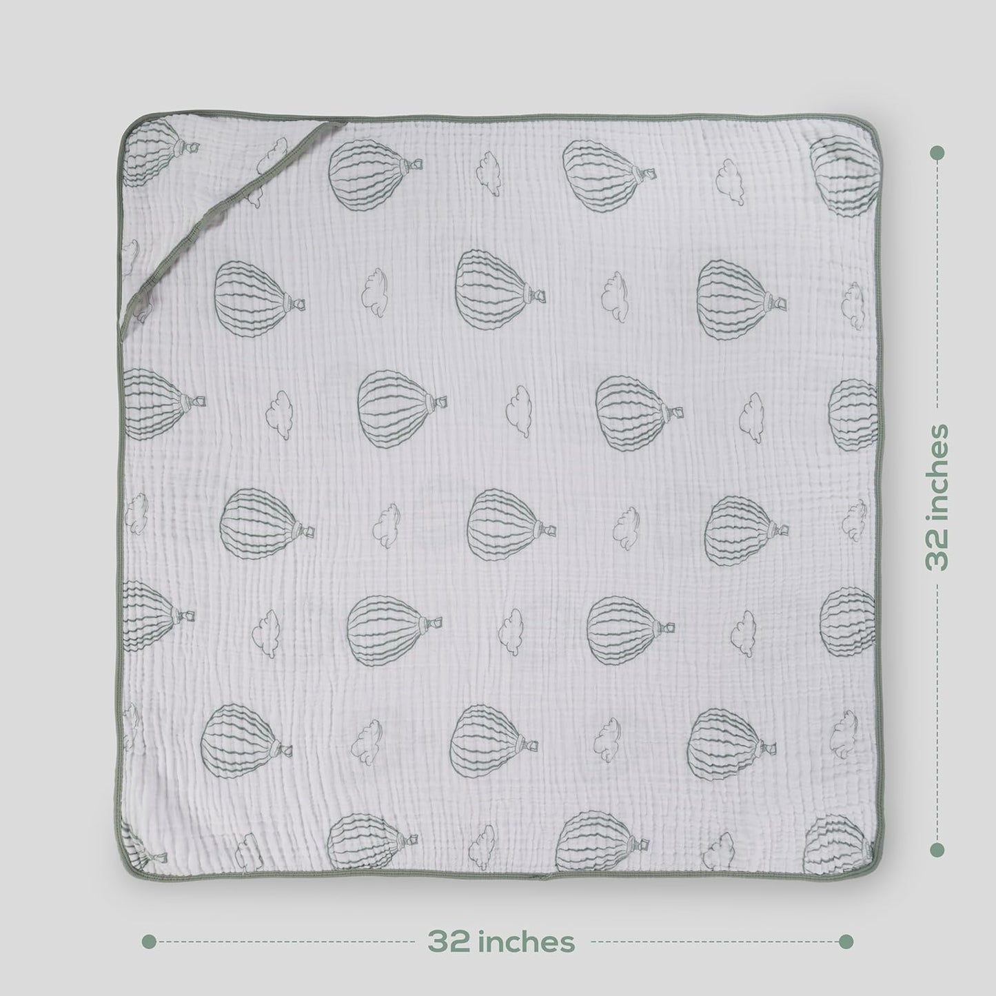 Muslin Hooded Baby Towels for Newborns, 32"x32", 100% Cotton – 6 Layers Super Soft Absorbent Breathable, Baby Bath Towel, Toddler Bath Towel – Pack of 2