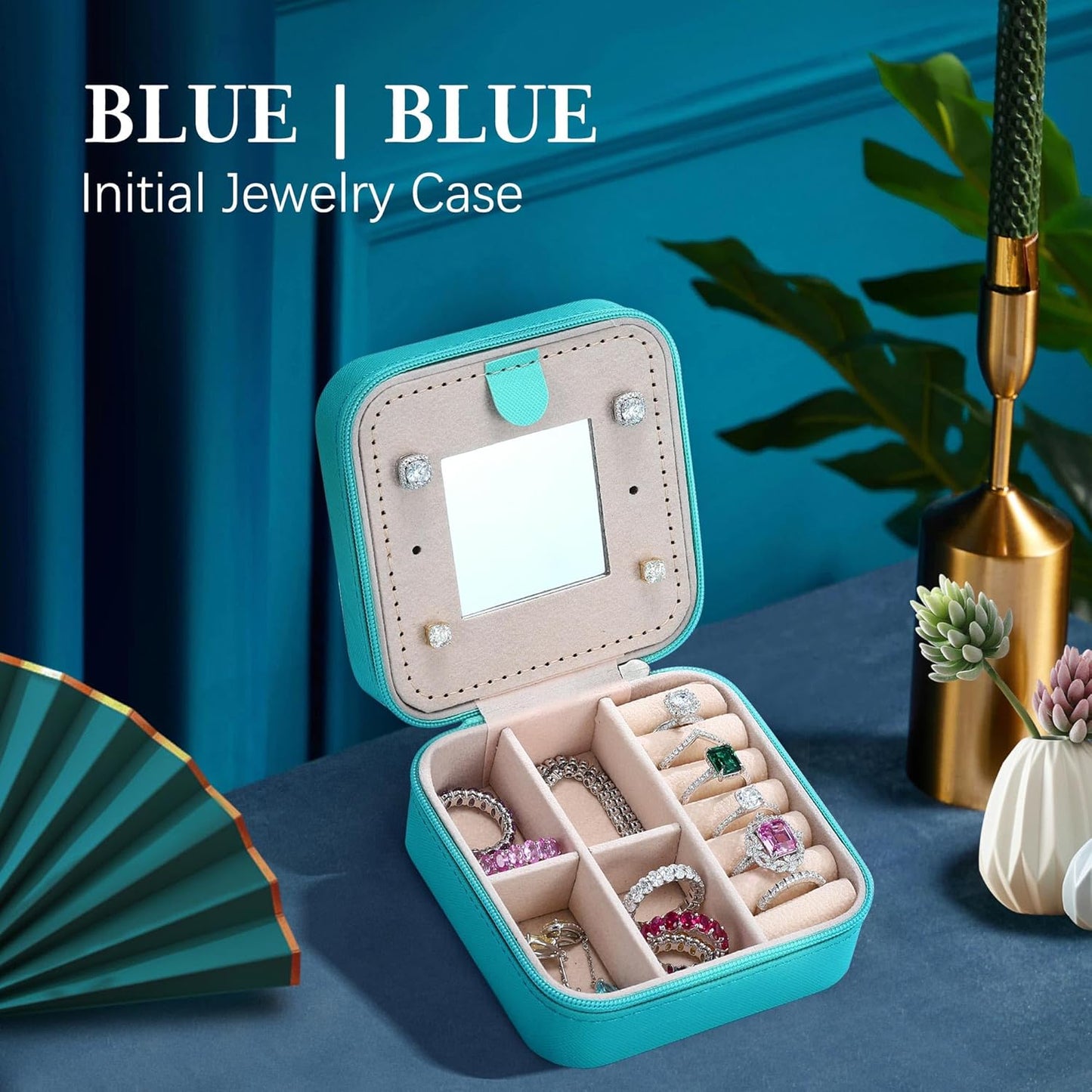 Parima Travel Jewelry Organizer Box - Small Case for Women, Mini Jewelry Box - Letter Z, Aqua Blue
