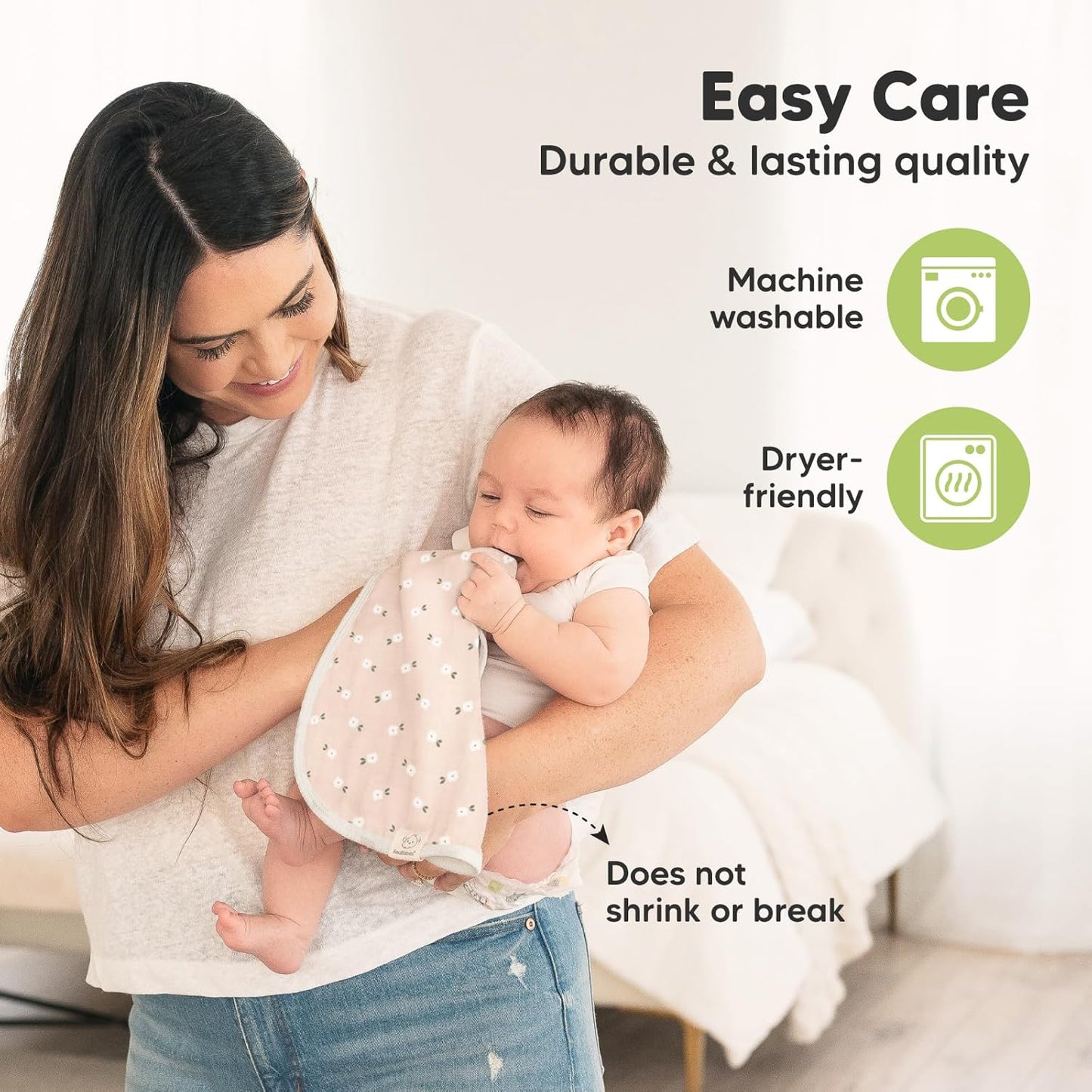 5-Pack Muslin Burp Cloths Baby Boy, Girl - Very Absorbent Baby Burp Cloth Rags, 8-Layers Viscose Derived from Bamboo Cotton Muslin Towel, Super Soft Spit Up Rags, No Shrink Washcloths (Blooms)