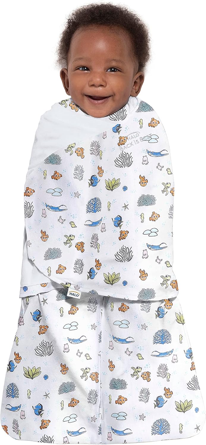 HALO Disney Baby Finding Nemo 100% Cotton Sleepsack Swaddle, 3-Way Adjustable Wearable Blanket, TOG 1.5, Nemo Great Barrier Reef, Newborn, 0-3 Months