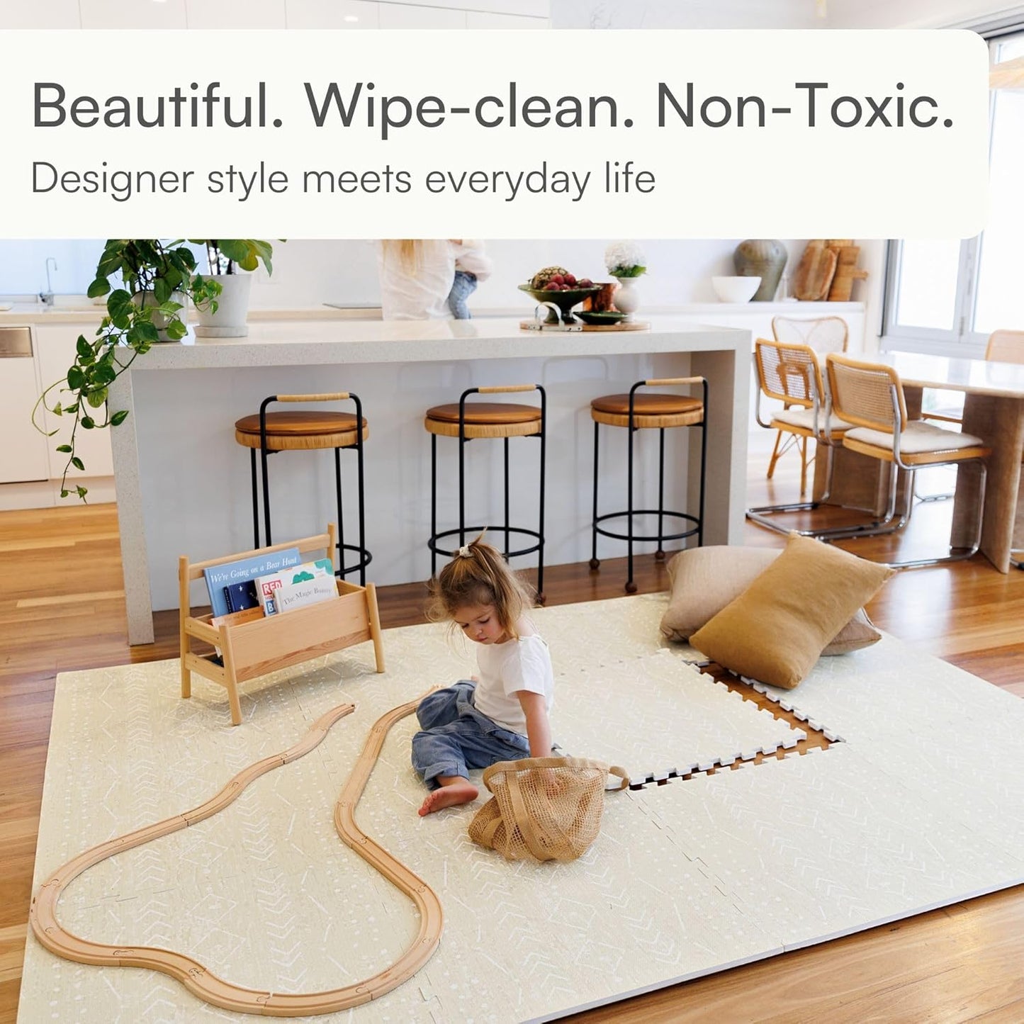 Lillefolk Baby Play Mat for Floor – 6x8ft Beige | Soft Non Toxic Premium EVA Foam Tiles for Tummy Time, Crawling & Playroom – Waterproof Interlocking Floor Mat for Babies & Toddlers (12 Tiles)