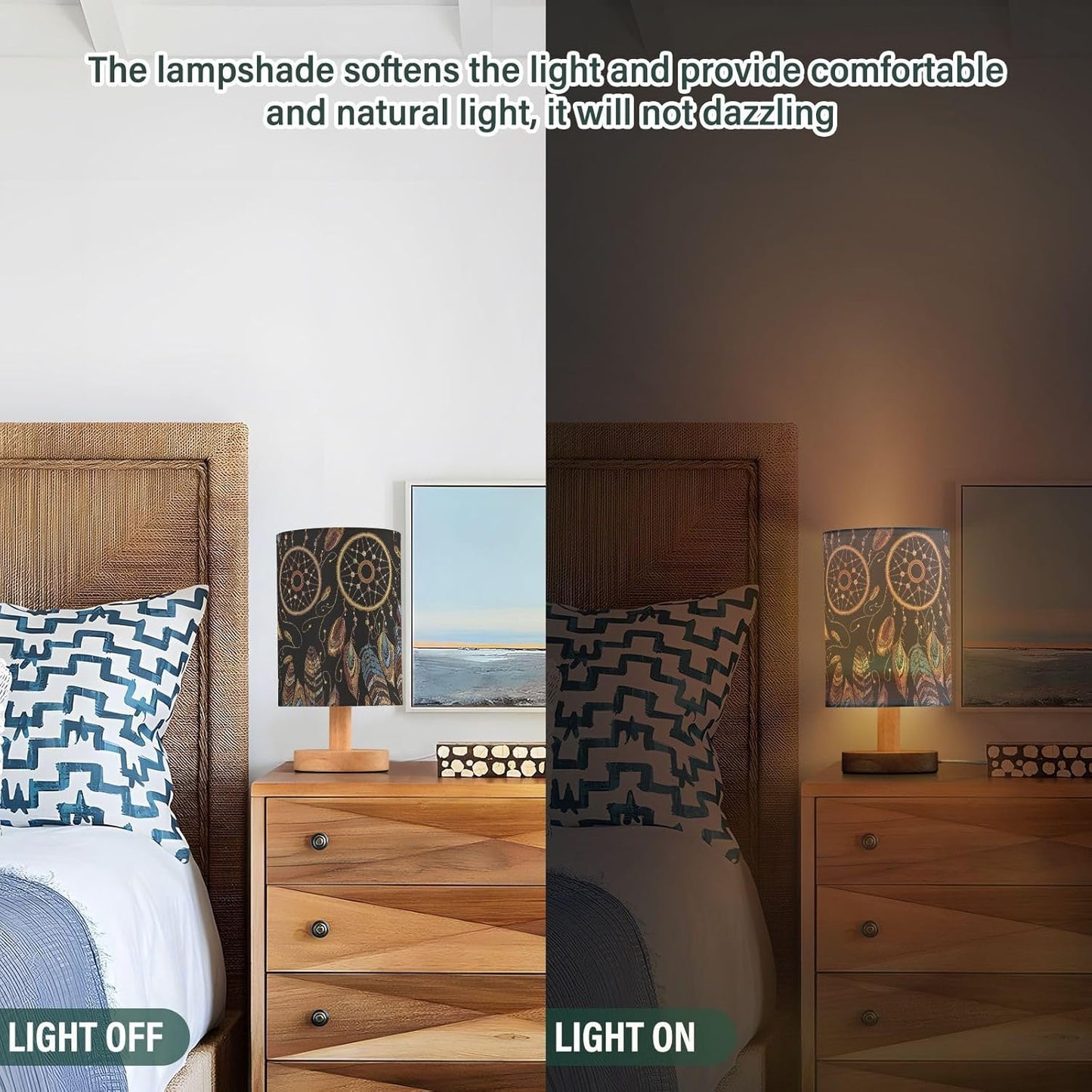 Table Lamp Native American Indian Dream Catcher Magic Ethnic Dreamcatcher Nightstand Lamp with Wood Base Fabric Lamp Shade Bedside Desk Lamp for Living Room Bedroom Kids Room Office