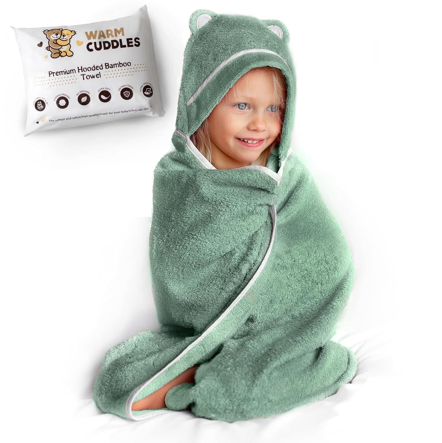 Premium Toddler Towels with Hood - Extra Soft Rayon from Bamboo Toddler Bath Towel (Green)