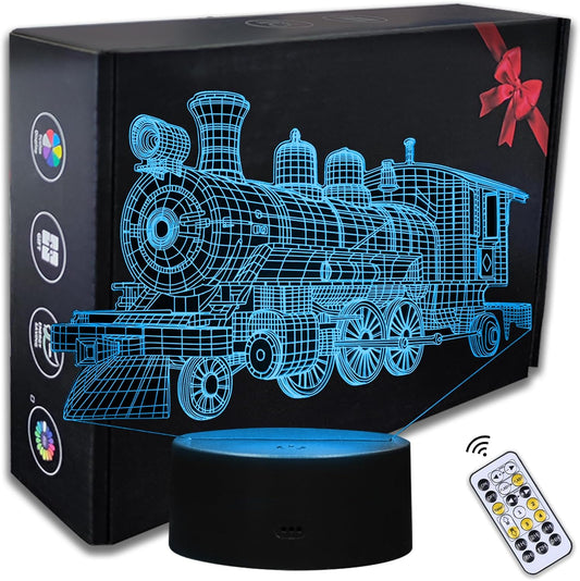 Train Night Light, 3D LED Night Lamp for Boys - Trains Themed Bedroom Lamps, Optical Illusion Lamp with Remote Control, Perfect for Kids' Room Décor, Cool Gifts for Train Lovers