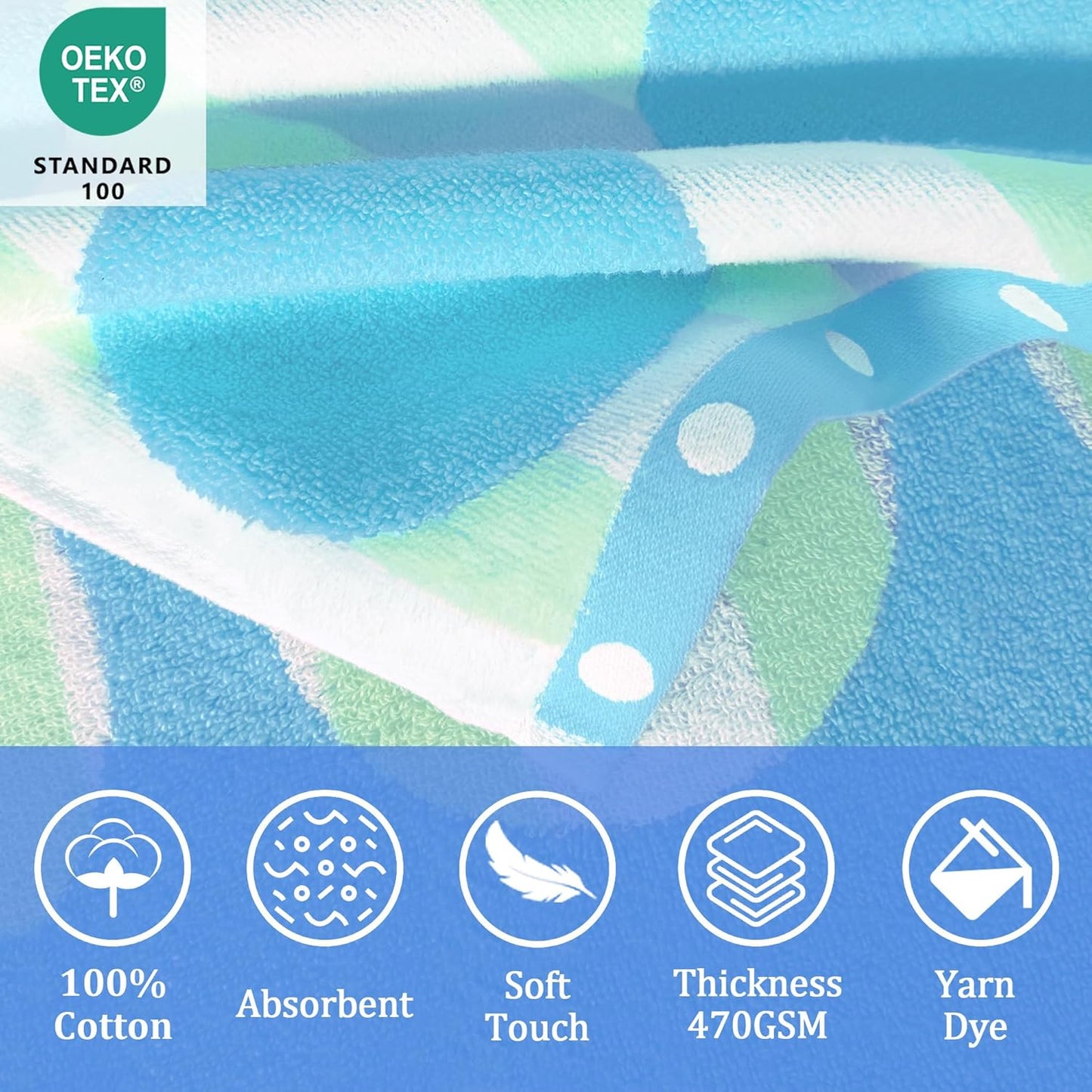 VOOVA & MOVAS Kids Poncho Towels with Hood (4-8Years), Absorbent Quick Dry Lightweight Hooded Beach Towel for Pool | Swim | Bath, Blue Dot Strip