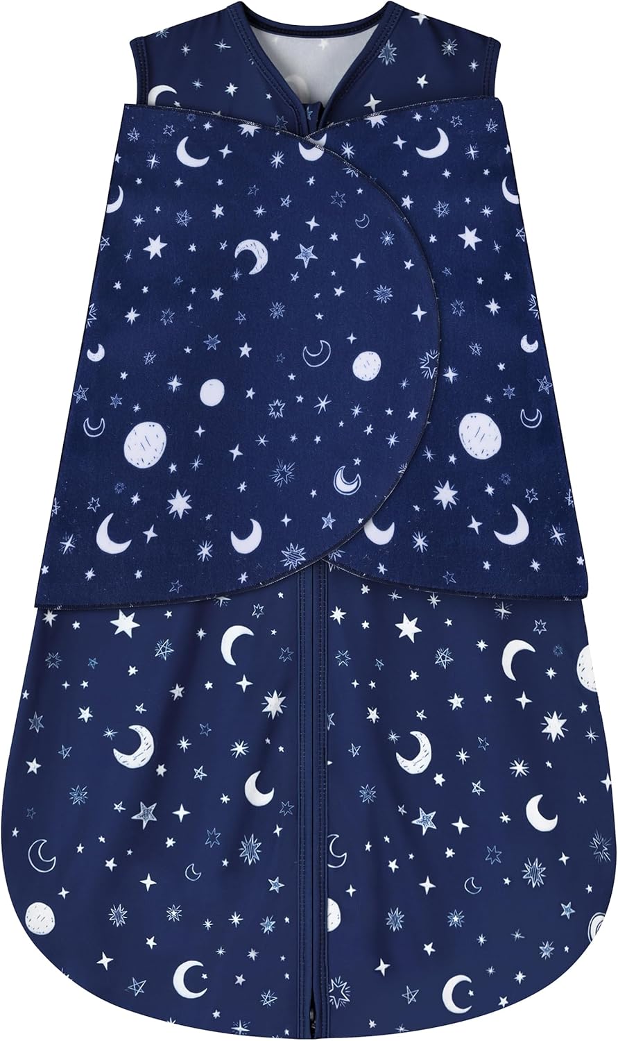 Newborn Sleep Sack Baby Swaddle,Swaddle me 6-12 Month,3-Way Adjustable Wearable Blanket,100% Rayon Cotton Swaddling Sleeping Bag，TOG 0.5 (Starry Sky, 6-12 Months)