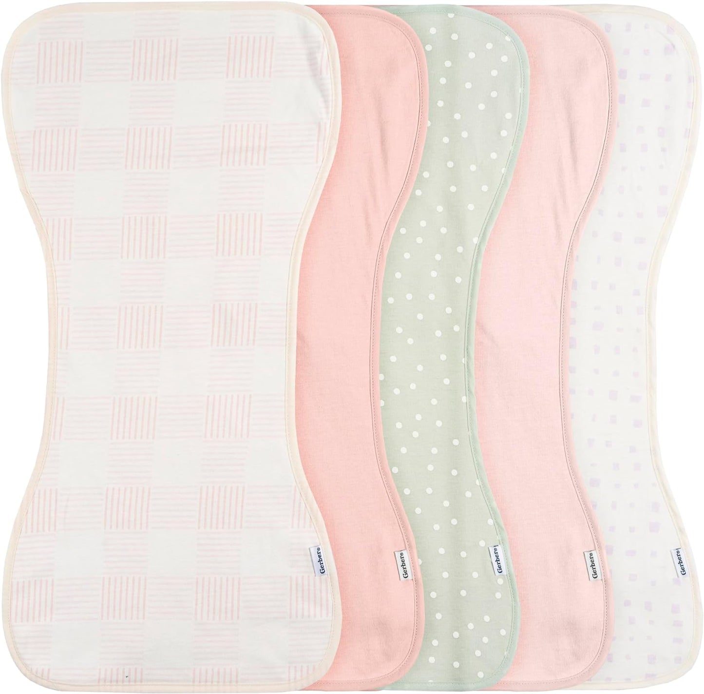 Gerber Baby Unisex Burp Cloths 5-Pack, Pink, Size 10.5" x 21"