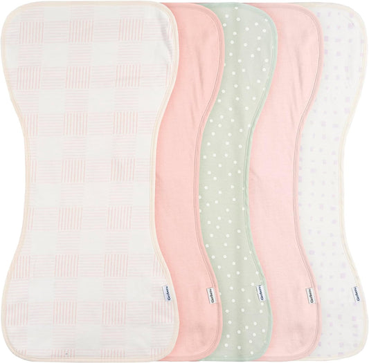 Gerber Baby Unisex Burp Cloths 5-Pack, Pink, Size 10.5" x 21"