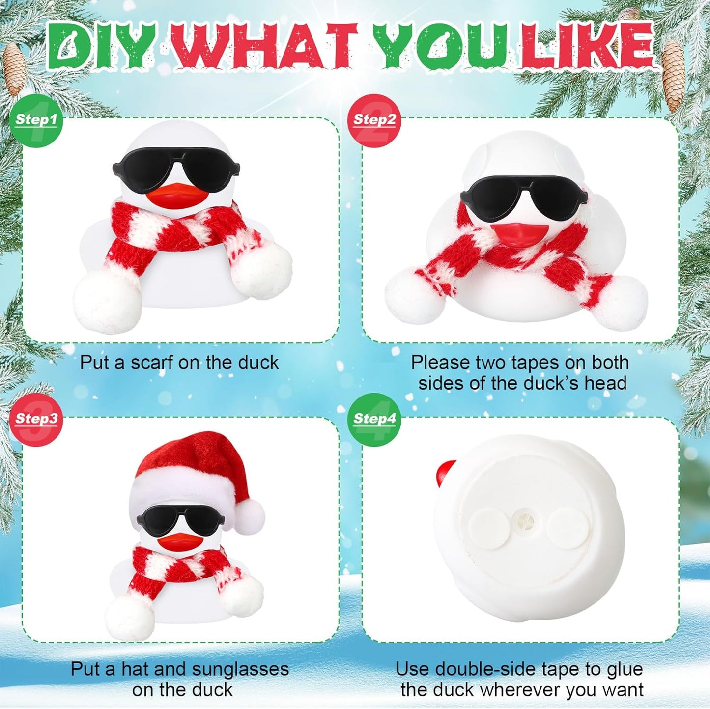 Syhood 24 Sets Christmas Mini Rubber Duck Bulk with Sunglasses Scarf Hats and Adhesive Dots Duckies Bath Toy Xmas Decor for Christmas Winter Gift Cruise Birthday Party (Xmas Hat)