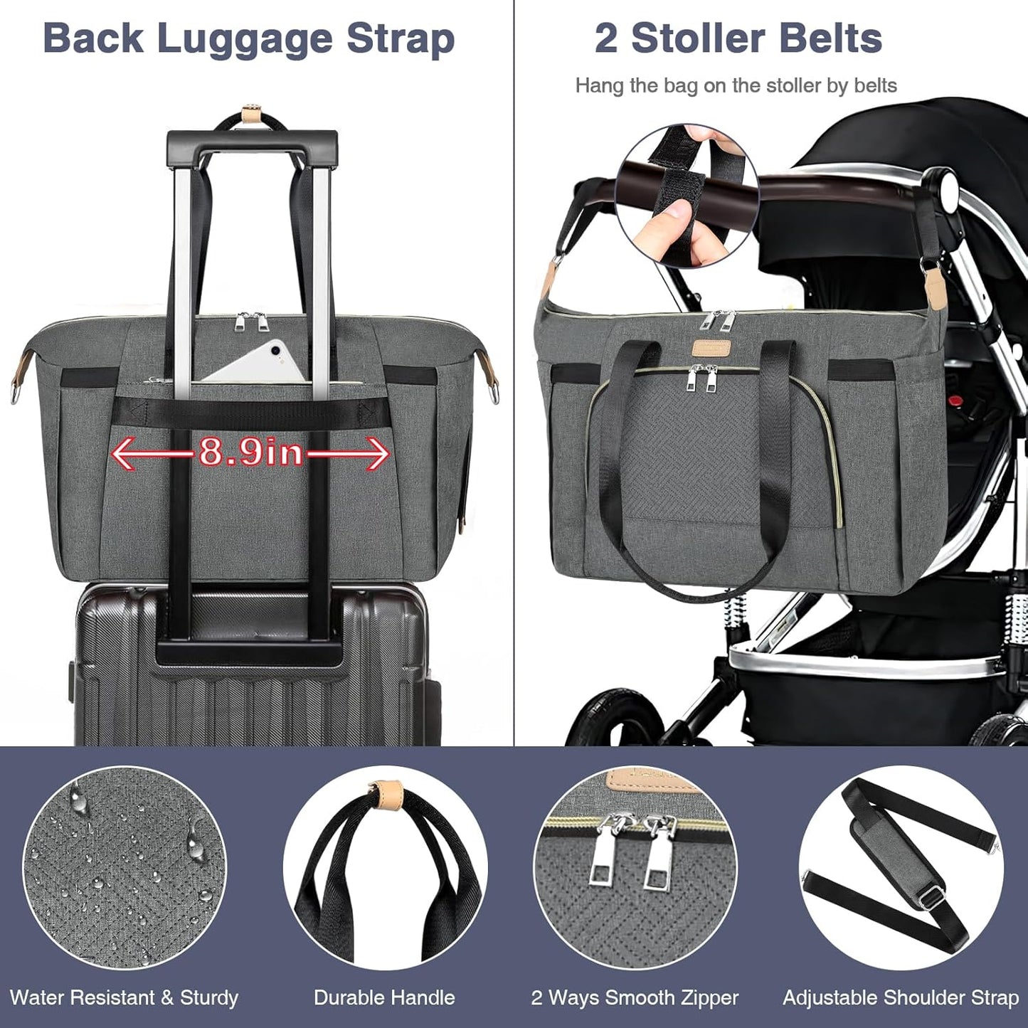 ITIEZY Diaper Bag Tote for Baby - Large Mommy Bag with Portable Changing Pad Pacifier Case, Hospital Bags Travel Baby Bag