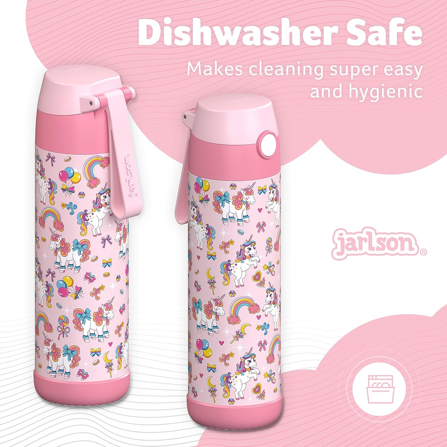 Jarlson® Mali Children's Water Bottle, Thermal Stainless Steel Water Bottle, BPA-Free, Leak-Proof, Children's Bottle with Chug Lid, Bottle for School, Nursery (Unicorn, 500 ml)