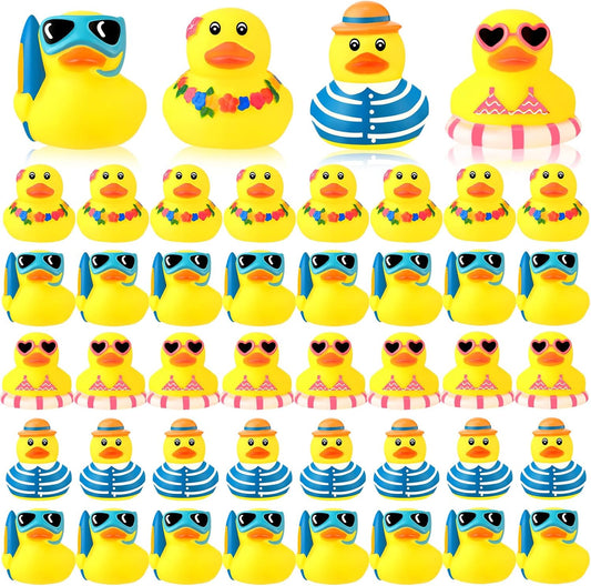 Honoson 48 Pcs Summer Beach Rubber Duckies Bulk Mini Rubber Duck Bath Toys Float Bathtub Ducky Cute Squeaky Ducky for Classroom Carnival Summer Birthday Baby Shower Party Favor