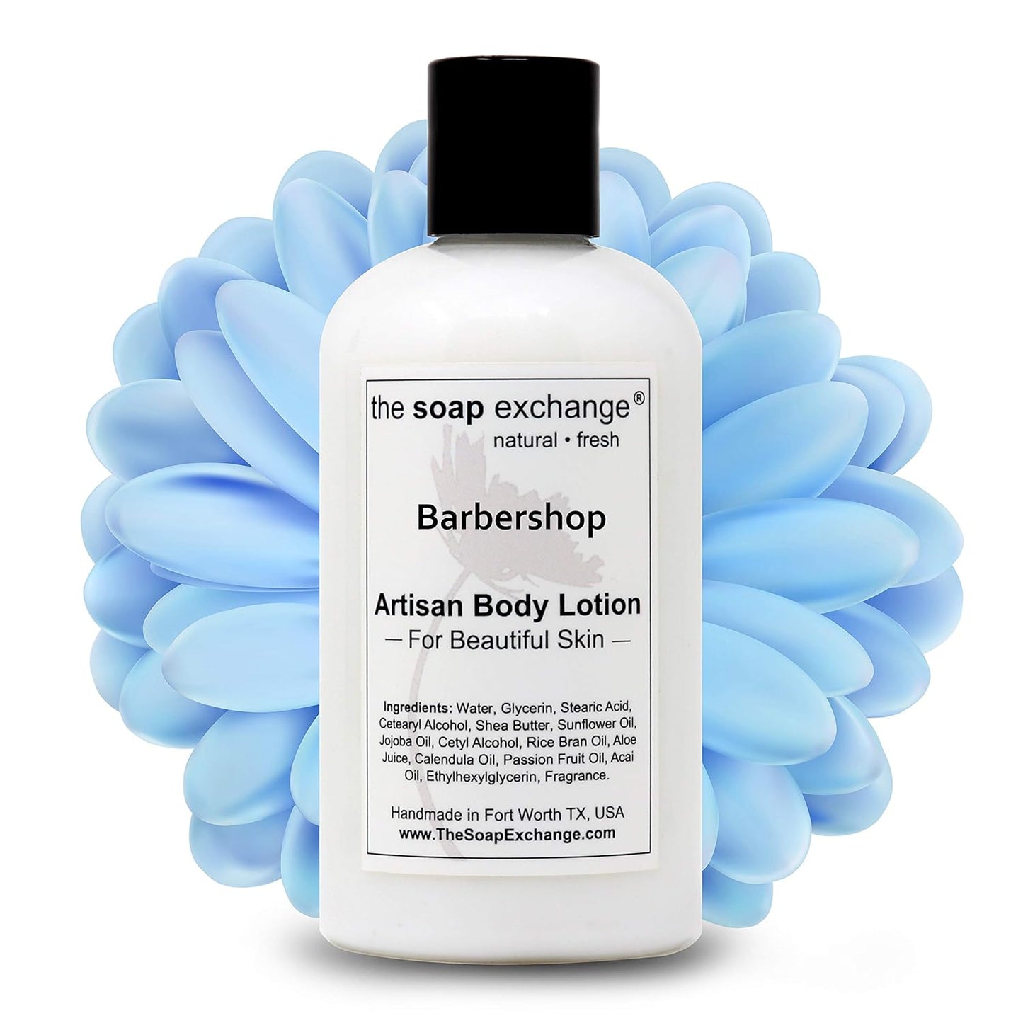 The Soap Exchange Body Lotion - Barbershop Scent - Hand Crafted 8 fl oz / 240 ml Natural Artisan Skin Care for Hand, Face, & Body, Moisturize, Hydrate, & Protect. Made in the USA.